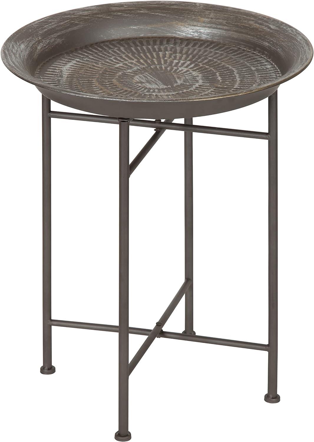 Moroccan-Inspired Dark Silver Hammered Metal Round Side Table