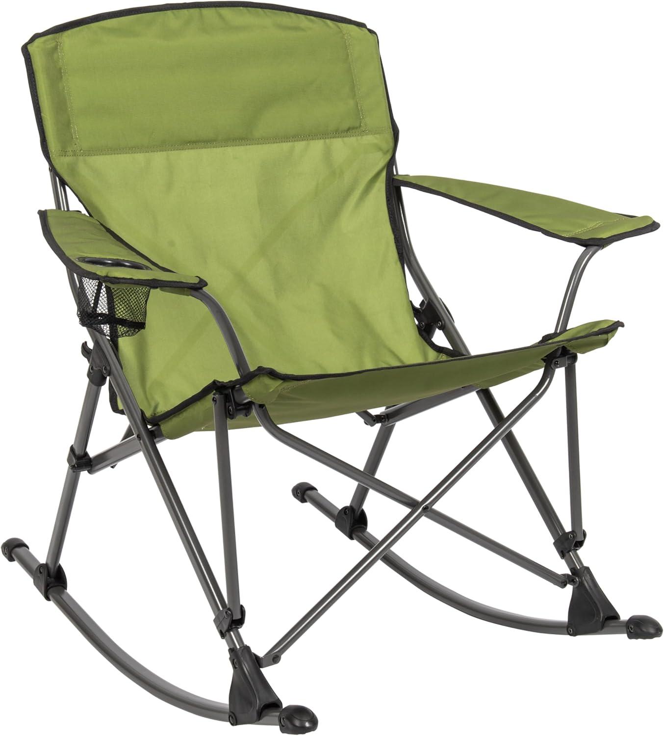 Moss Green Polyester Folding Rocking Quad Chair with Cup Holder