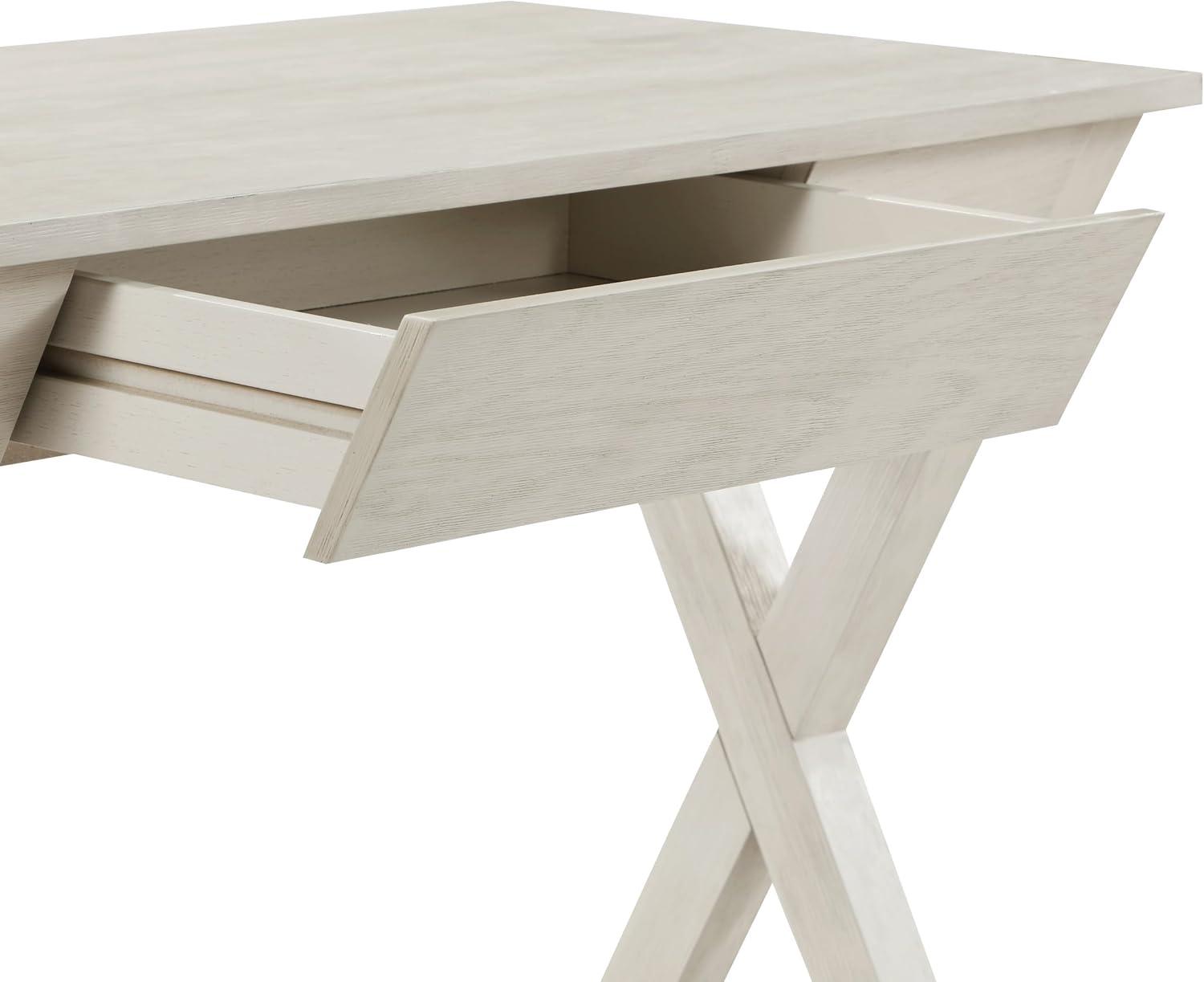 Marna Writing Desk w/ Drawer in Engineered Wood Weathered White Finish