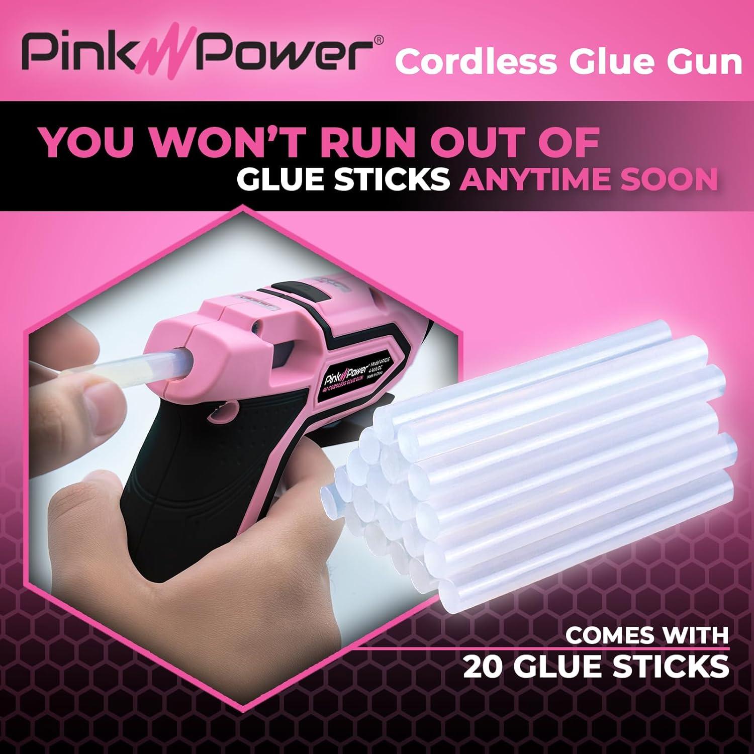 Pink Power Cordless Mini Hot Glue Gun with Stand - USB Rechargeable Wireless Hot Melt Glue Gun Kit with 20 Glue Sticks - Battery Operated Cordless Glue Gun for Crafts - Portable Pink Hot Glue Gun