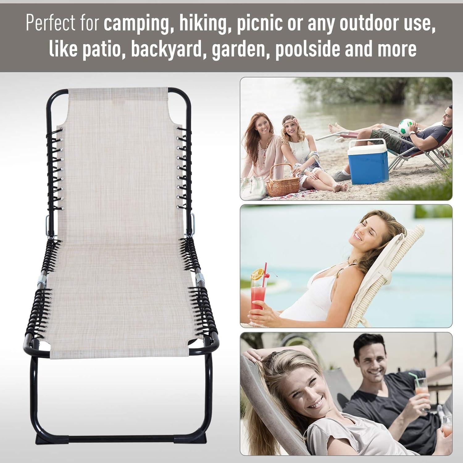 Cream White Mesh Outdoor Folding Chaise Lounge Chair