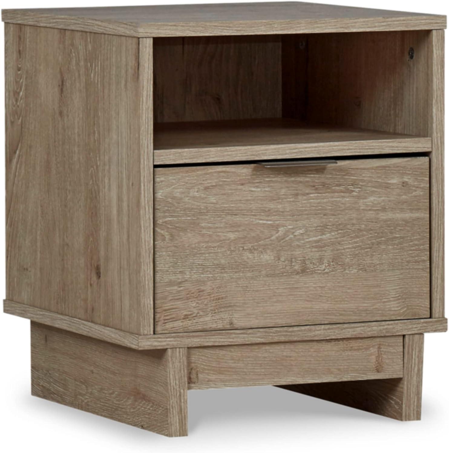 Transitional Light Brown Nightstand with Open Cubby and Drawer