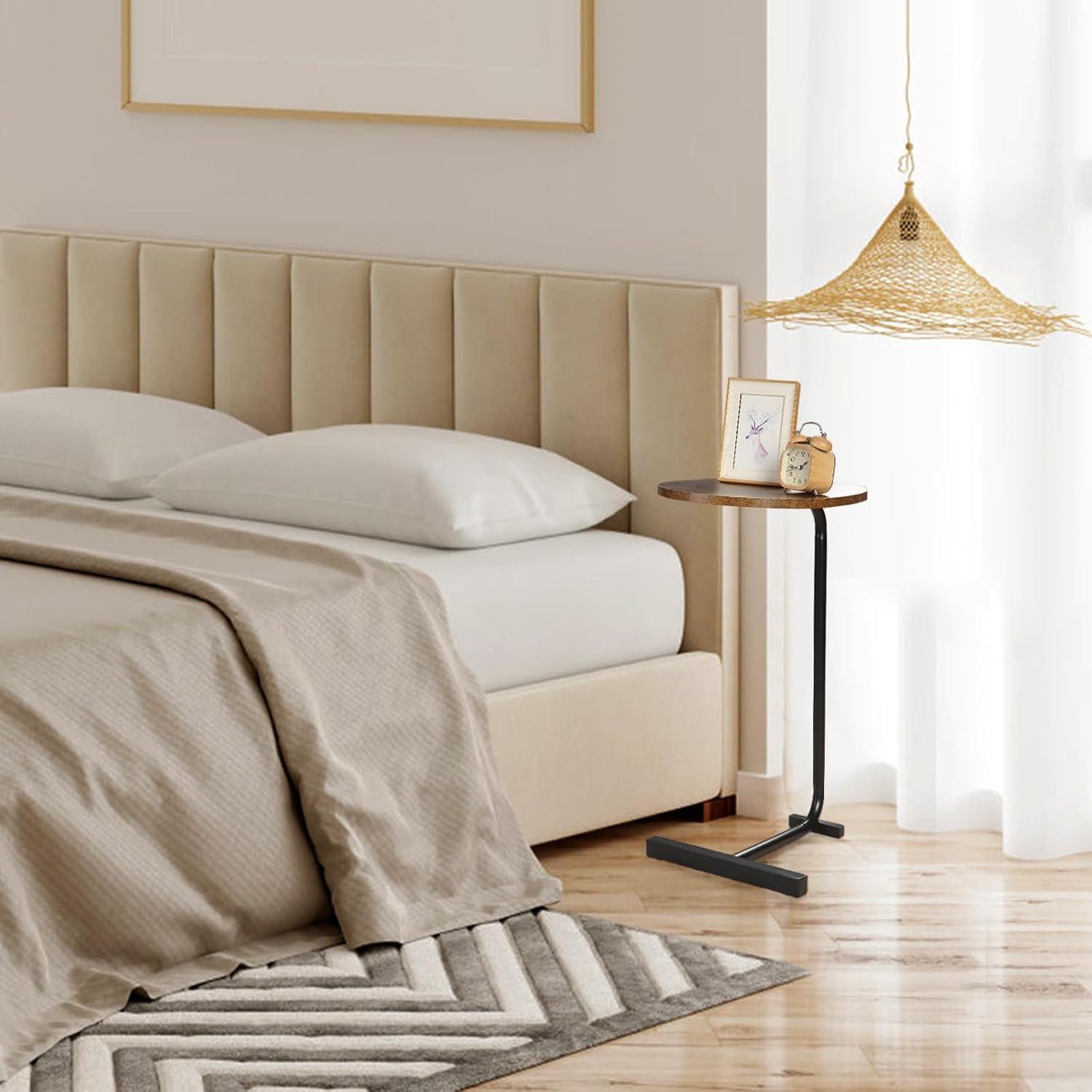 VASAGLE C-Shaped End Table, Small Side Table for Couch, Sofa Table with Metal Frame, Rustic Brown and Black