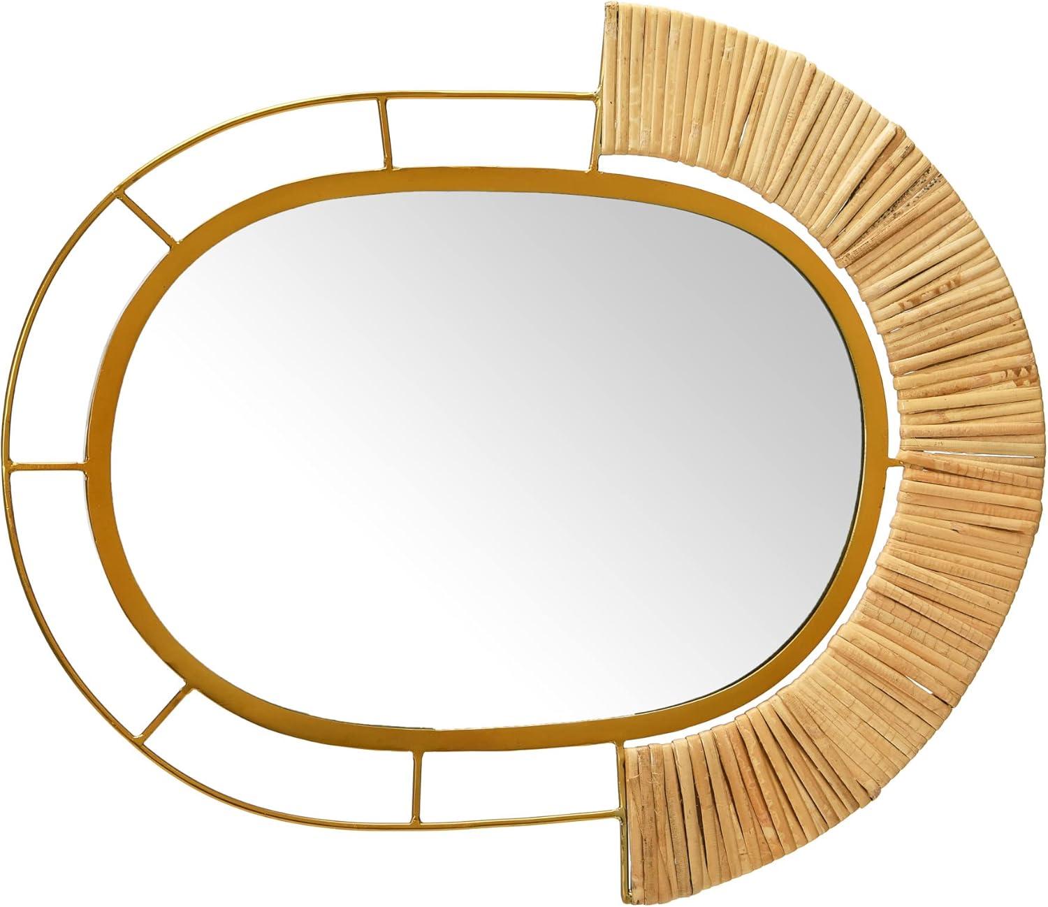 Storied Home Oval Modern Boho Metal and Cane Framed Wall Mirror Natural: Iron & Cane Material, No Assembly Required