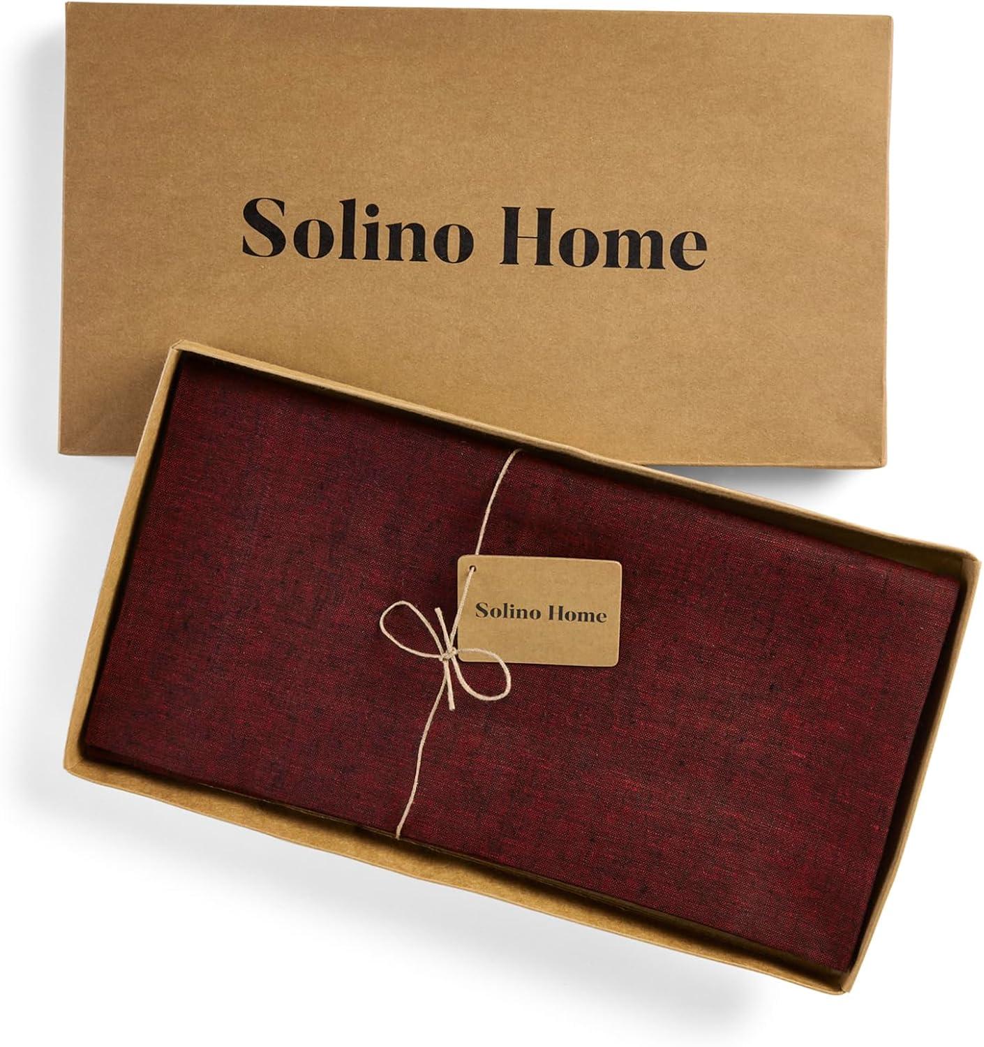 Solino Home Square Tablecloth 52 x 52 Inch - 100% Pure Linen Red Garnet Table Throw - Athena, Machine Washable Tablecloth for Spring, Mothers Day, Memorial Day