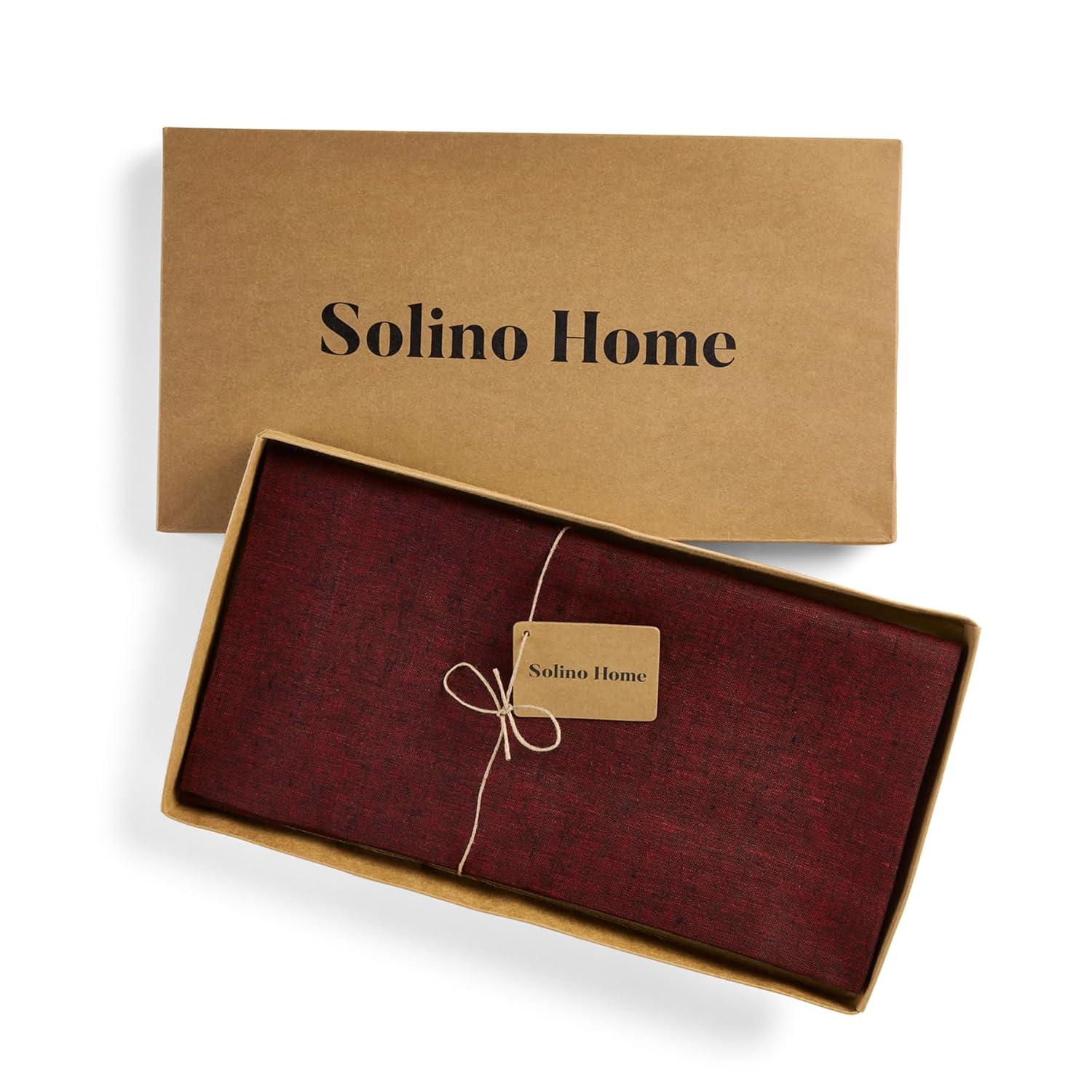 Solino Home Square Linen Tablecloth 52 x 52 Inch - 100% Pure Linen Red Garnet Table Throw - Athena, Machine Washable Tablecloth for Summer, 4th of July