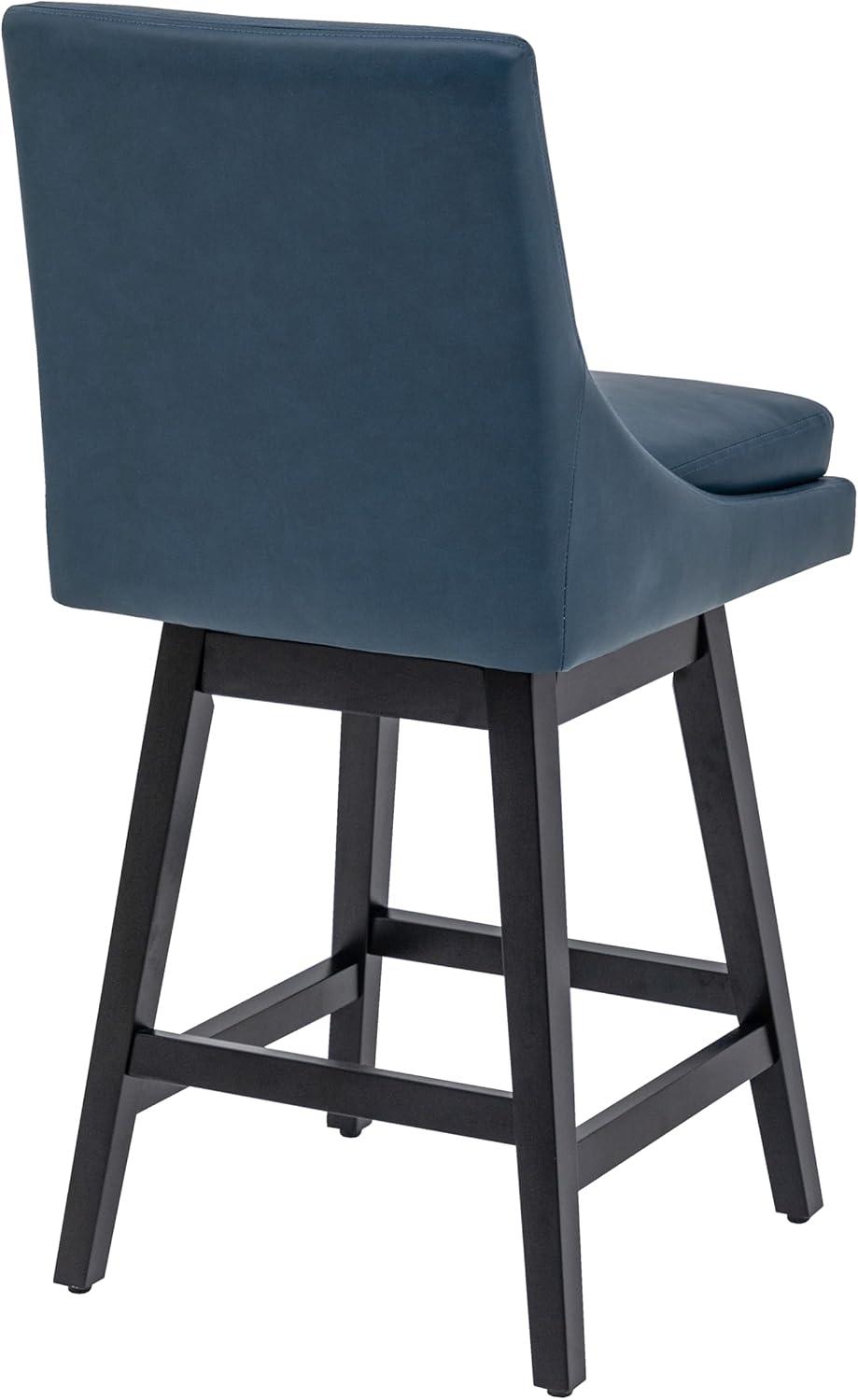 CHITA 26 inch Upholstered Swivel Fabric Counter Bar Stools with Back & Wood Legs Set of 2,Faux Leather in Navy Blue