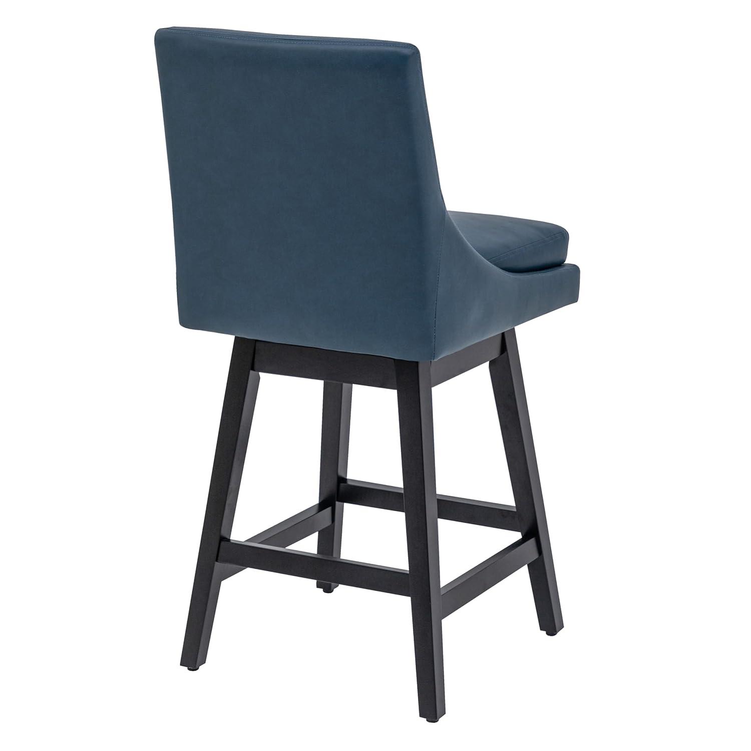 CHITA 26 inch Upholstered Swivel Fabric Counter Bar Stools with Back & Wood Legs Set of 2,Faux Leather in Navy Blue