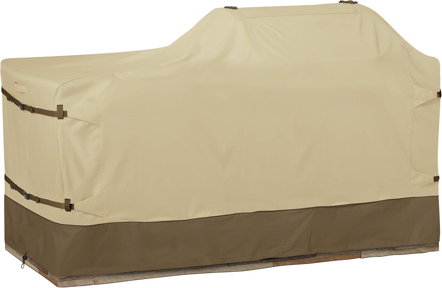 Tan and Brown Water-Resistant BBQ Grill Cover with Elastic Closure