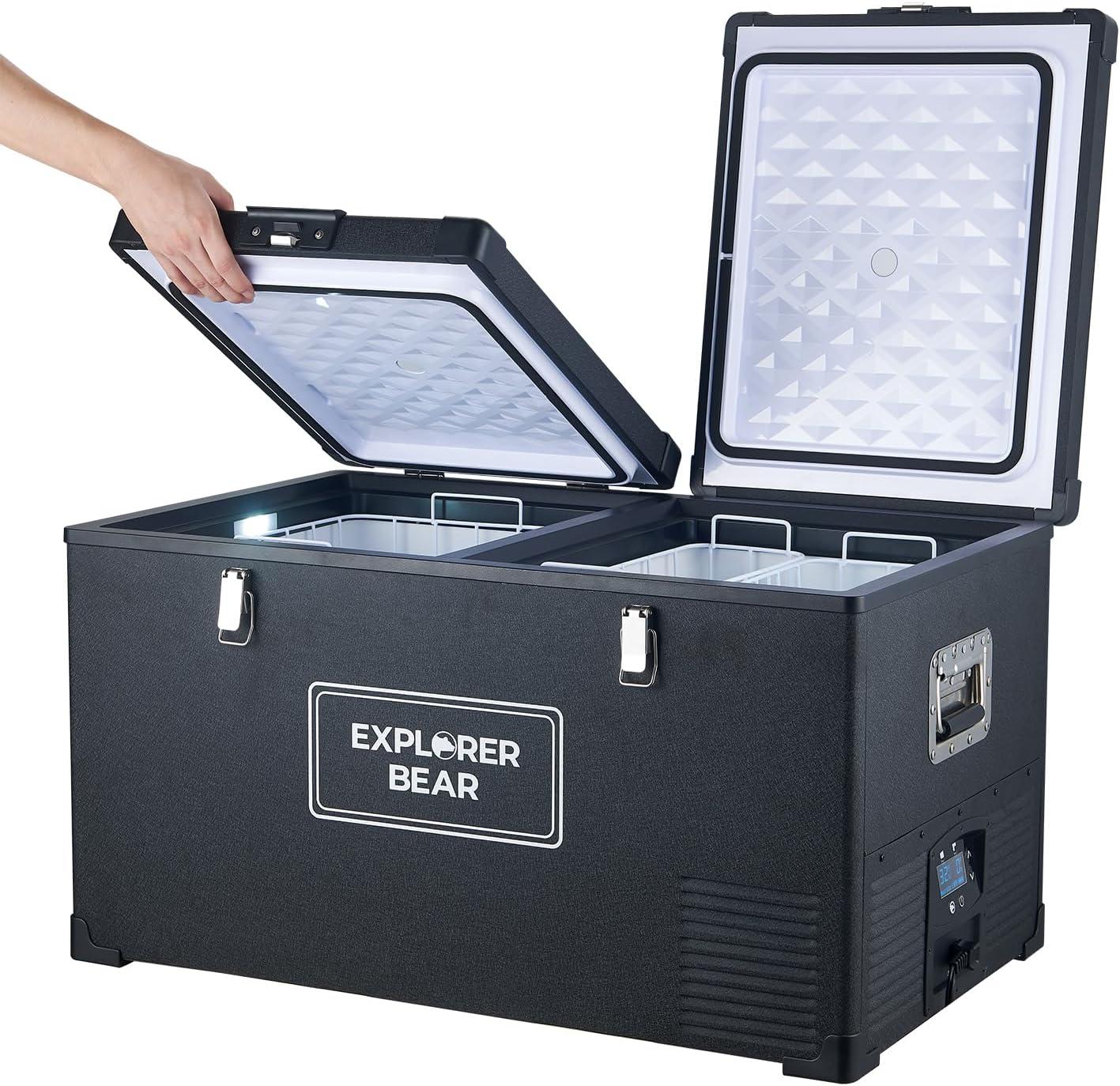 Explorer Bear EX75DB/75DW 79.3QT/75L 12/24V Portable Dual Zone Electric Cooler - Black