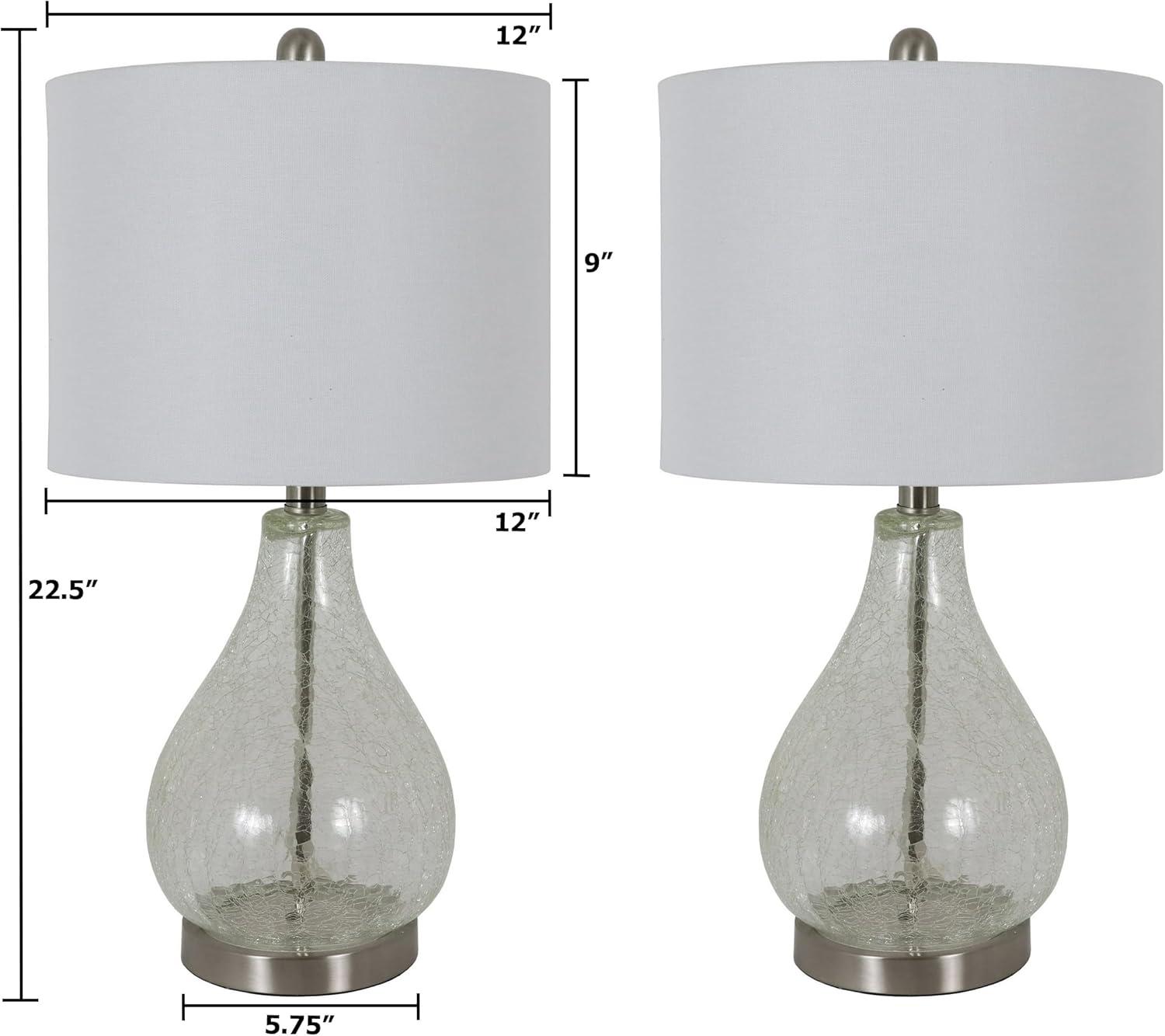 Decor Therapy (Set of 2) Crackled Teardrop Table Lamps: Modern Desk Lamp, 3-Way Switch, Linen Shade, UL Listed