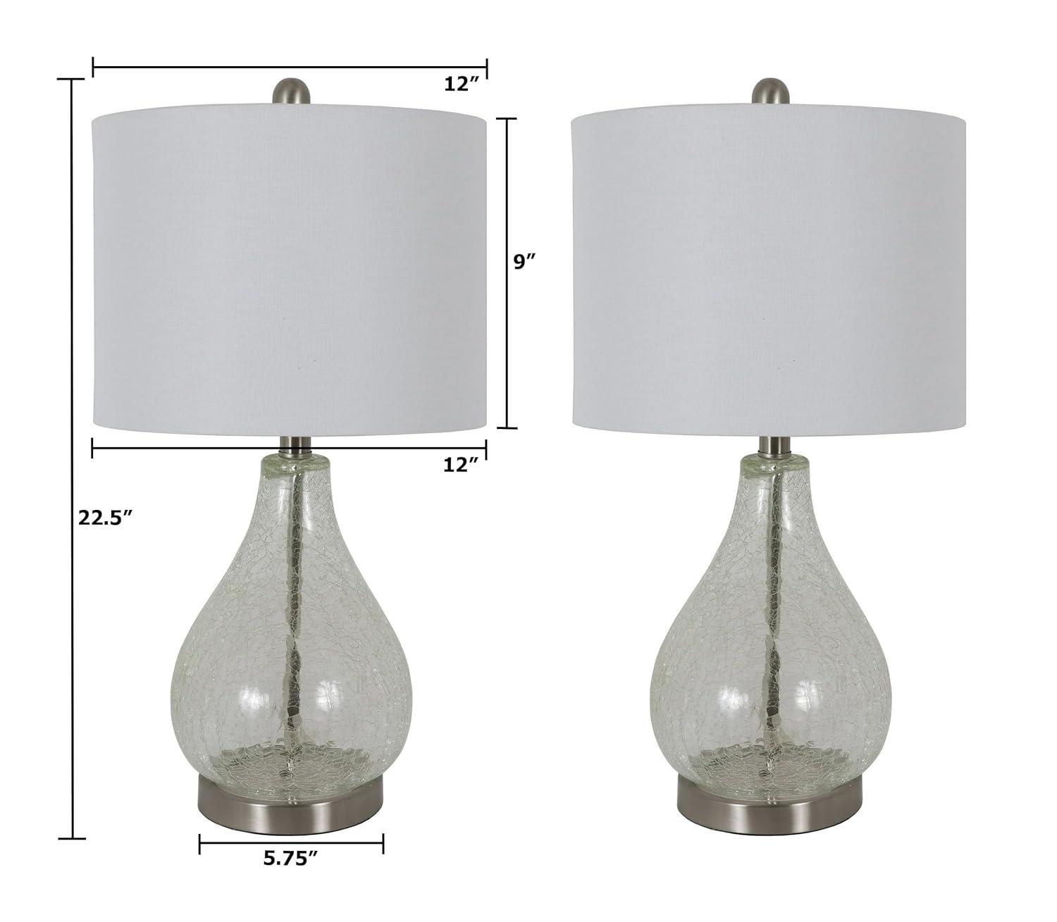 Decor Therapy (Set of 2) Crackled Teardrop Table Lamps: Modern Desk Lamp, 3-Way Switch, Linen Shade, UL Listed