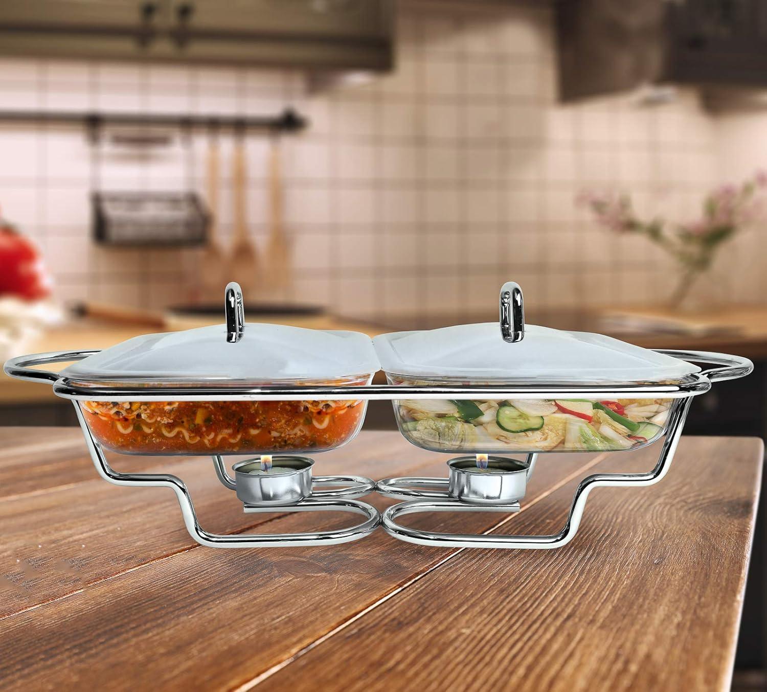 Stainless Steel 3-Quart Chafing Dish Buffet Set with Glass Tray