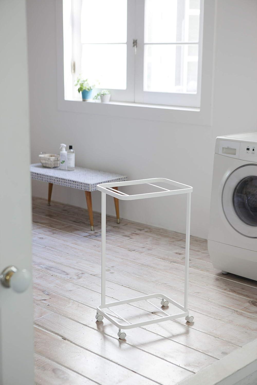 White Steel Laundry Cart with Wheels for Tosca Baskets