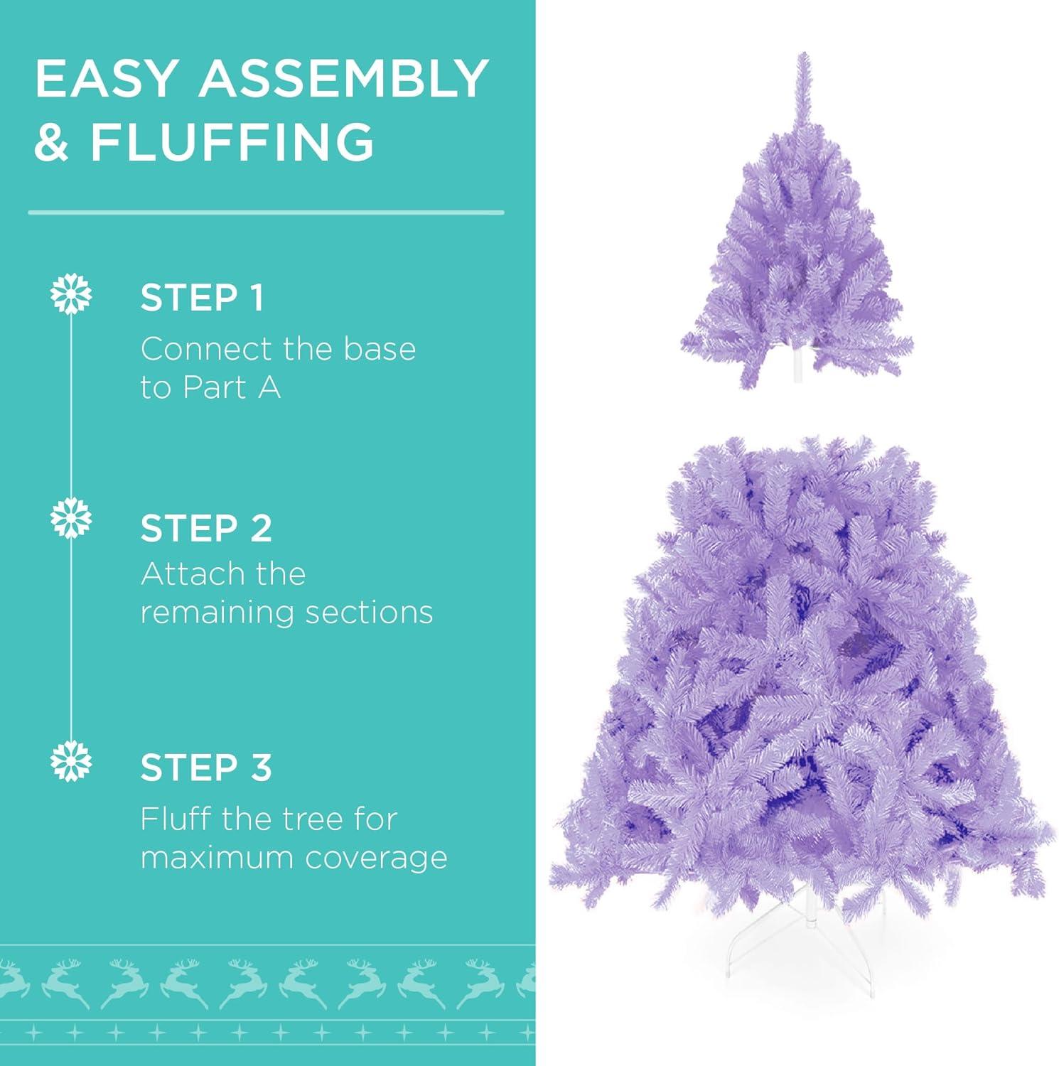 Best Choice Products Pre-Lit Lavender Christmas Tree, Artificial Full Holiday Decoration w/ Incandescent Lights