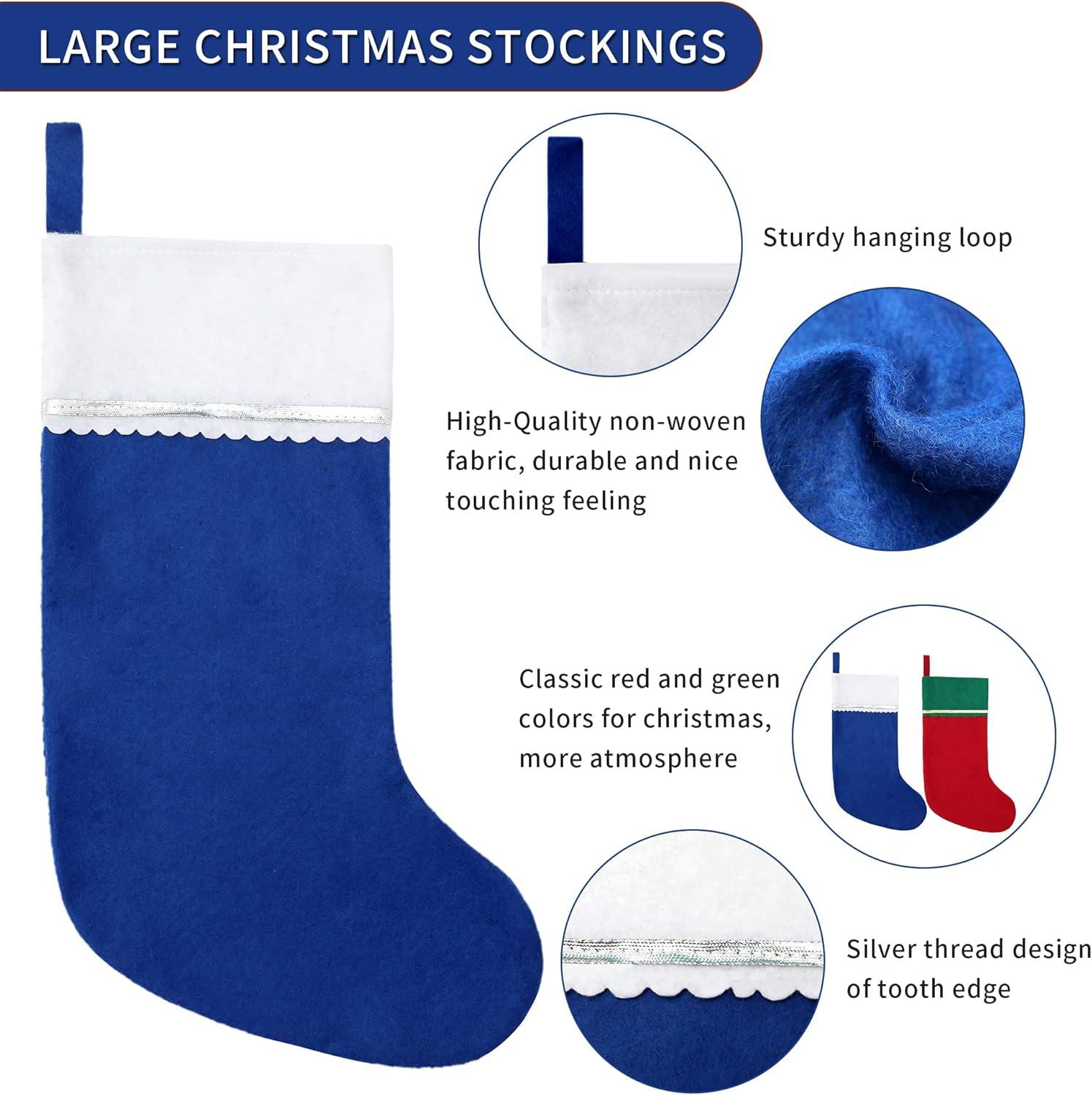 12 Pack Blue and White Felt Christmas Stockings with Silver Trim