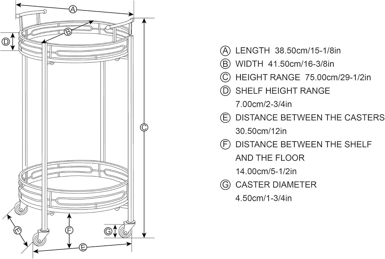 Glitzhome 29.5" H Round Gold Bar Cart with 4 Wheels 2-Tier Deluxe Tray Metal Mirrored Glass Top Rolling Serving Cart for Kitchen Living Room Hotel Wine/Tea Serving Cart
