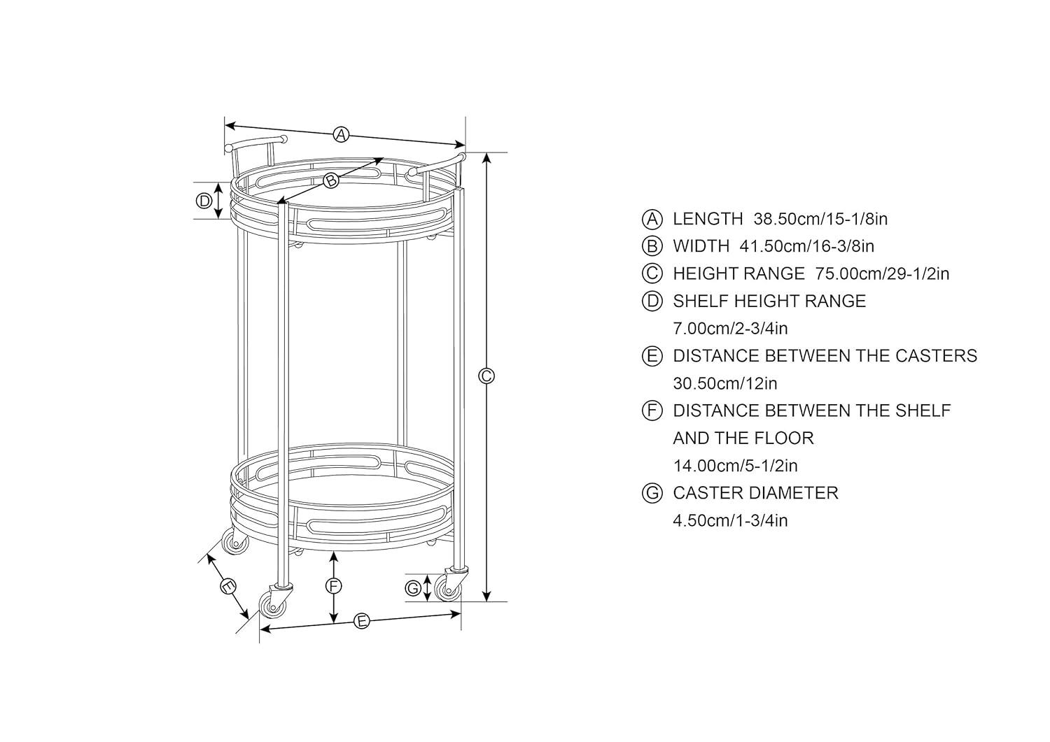 Glitzhome 29.5" H Round Gold Bar Cart with 4 Wheels 2-Tier Deluxe Tray Metal Mirrored Glass Top Rolling Serving Cart for Kitchen Living Room Hotel Wine/Tea Serving Cart