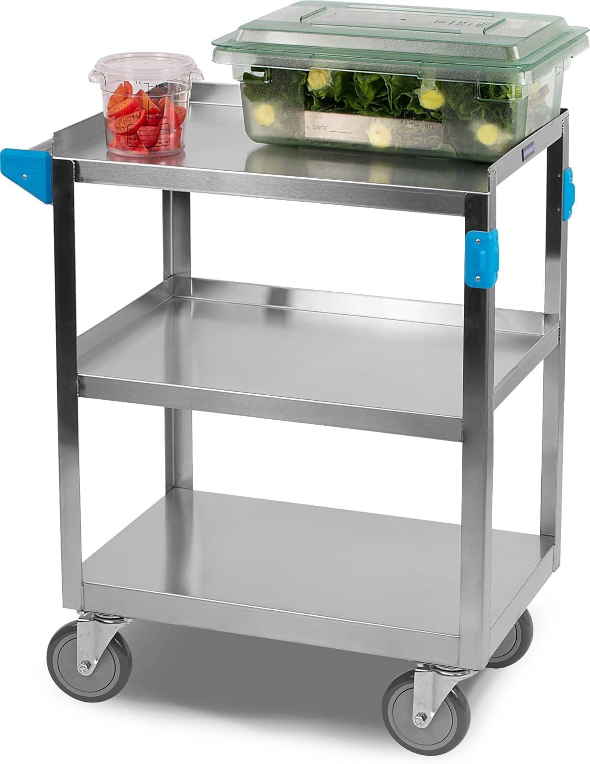 Carlisle Stainless Steel 3-Shelf Utility Cart with Raised Edges