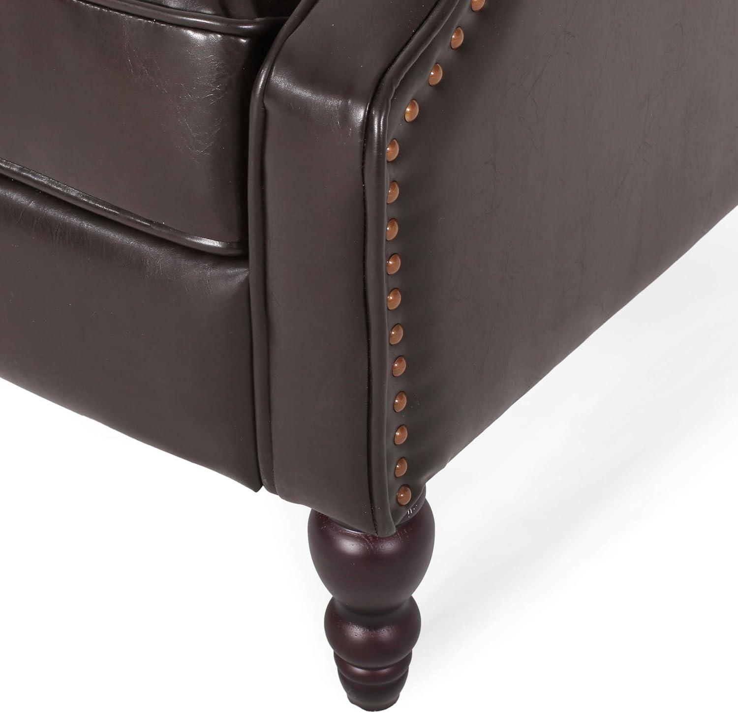 Dark Brown Handcrafted Leather Recliner Set with Tufted Back