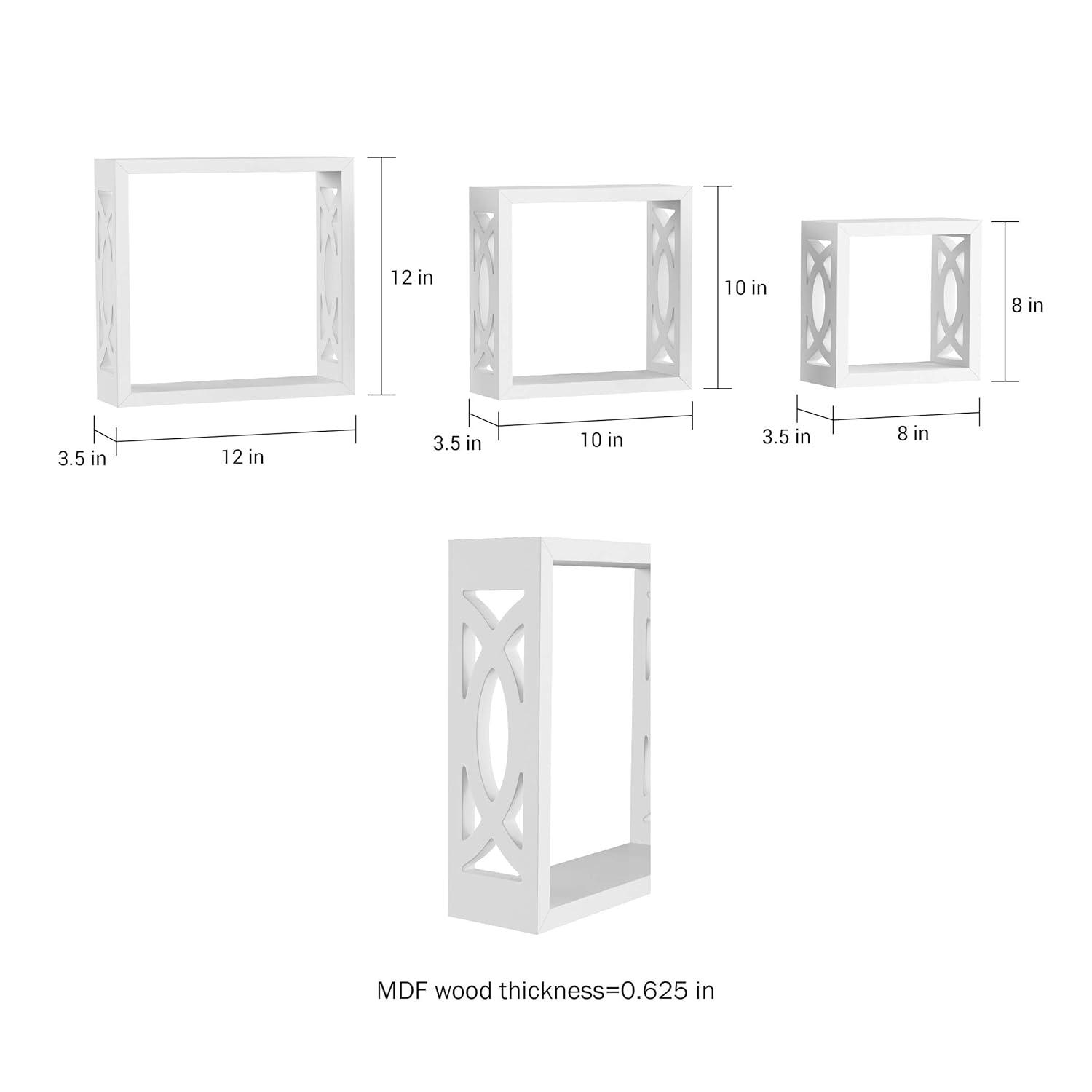 Floating Shelves - Open Cube Wall Shelf Set with Hidden Brackets, 3 Sizes to Display Décor, Photos, More- Hardware Included by Lavish Home (White)
