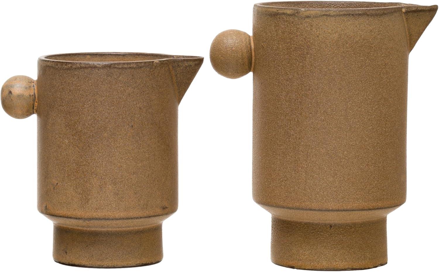 Creative Co-Op Modern Small Stoneware Pitcher or Vase, Putty Brown