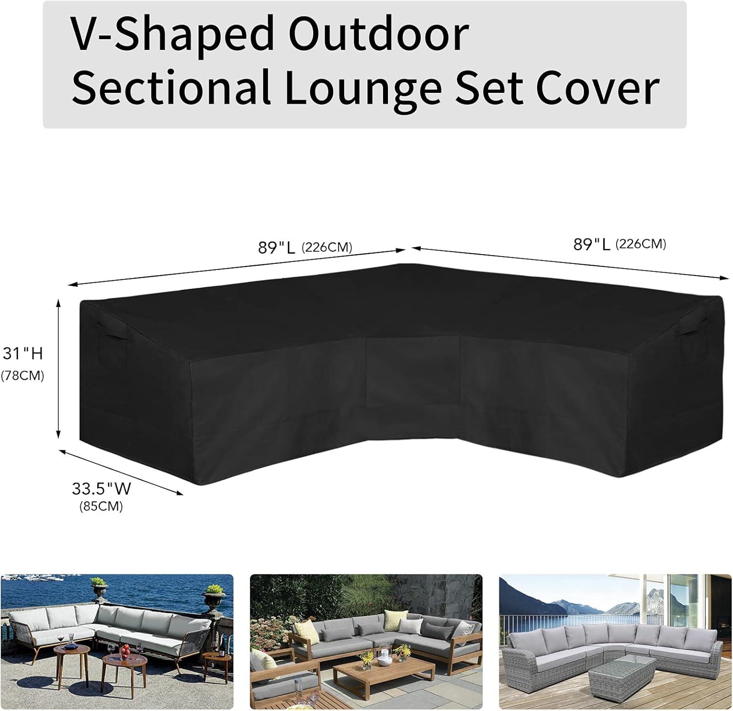 Black Heavy Duty Waterproof V-Shaped Sectional Sofa Cover