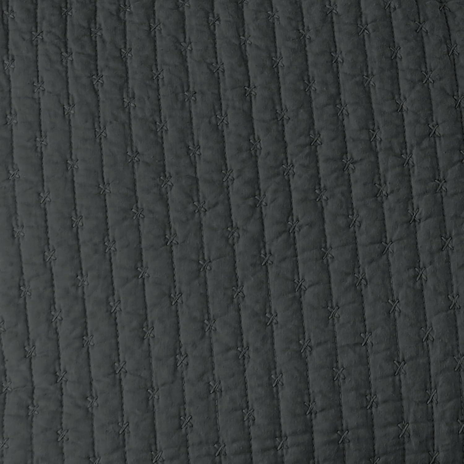 The Industrial Shop 3pc King Solid Quilt and Sham Bedding Set Dark Gray: Rustic Style, Cotton Weave, Lightweight