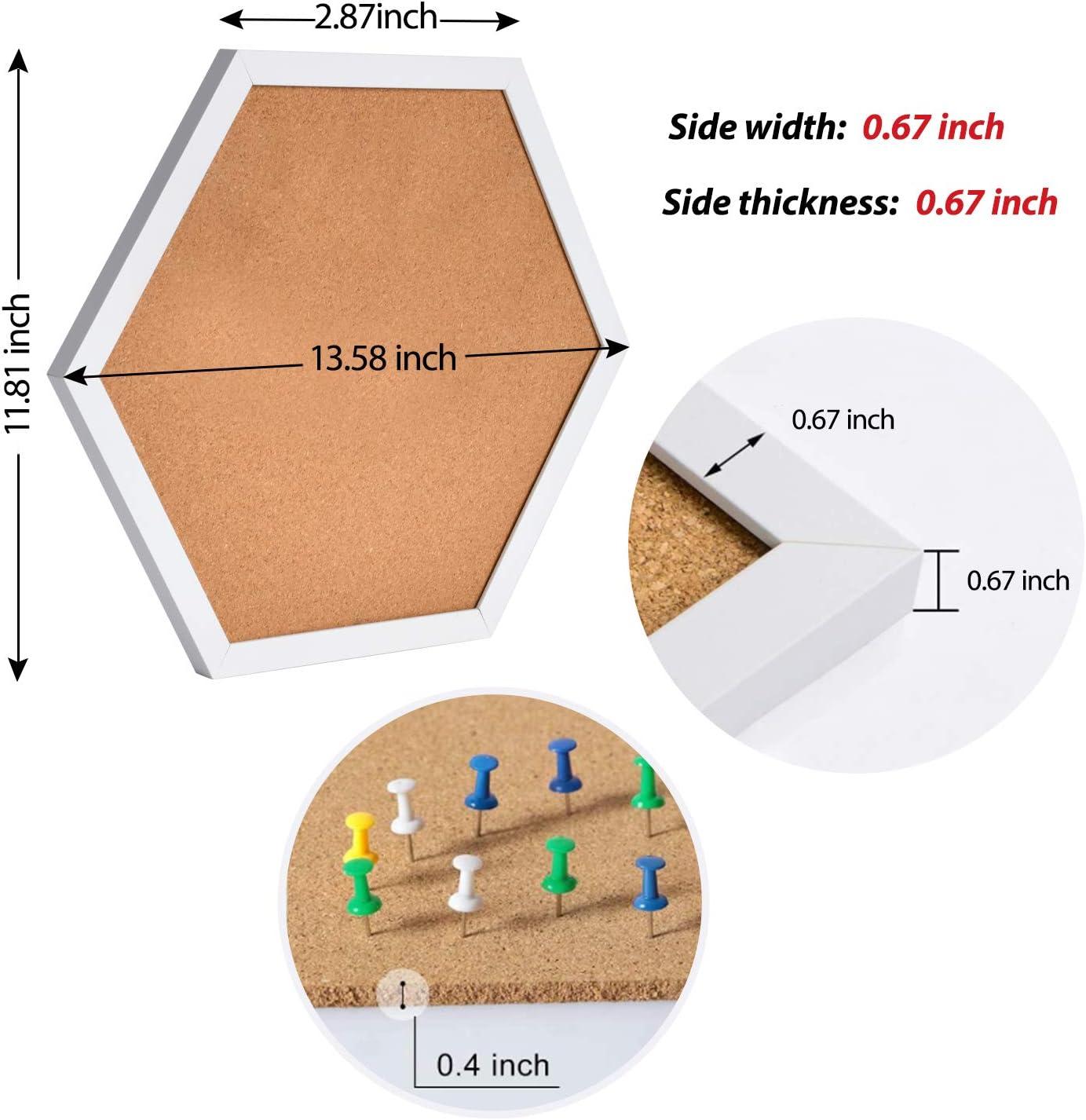 AkTop Cork Bulletin Board Hexagon 4 Pack, Small Framed Corkboard Tiles for Wall, Thick Decorative Display Boards for Home Office Decor, School Message Board with 16 Push Pin Wood Clips, White
