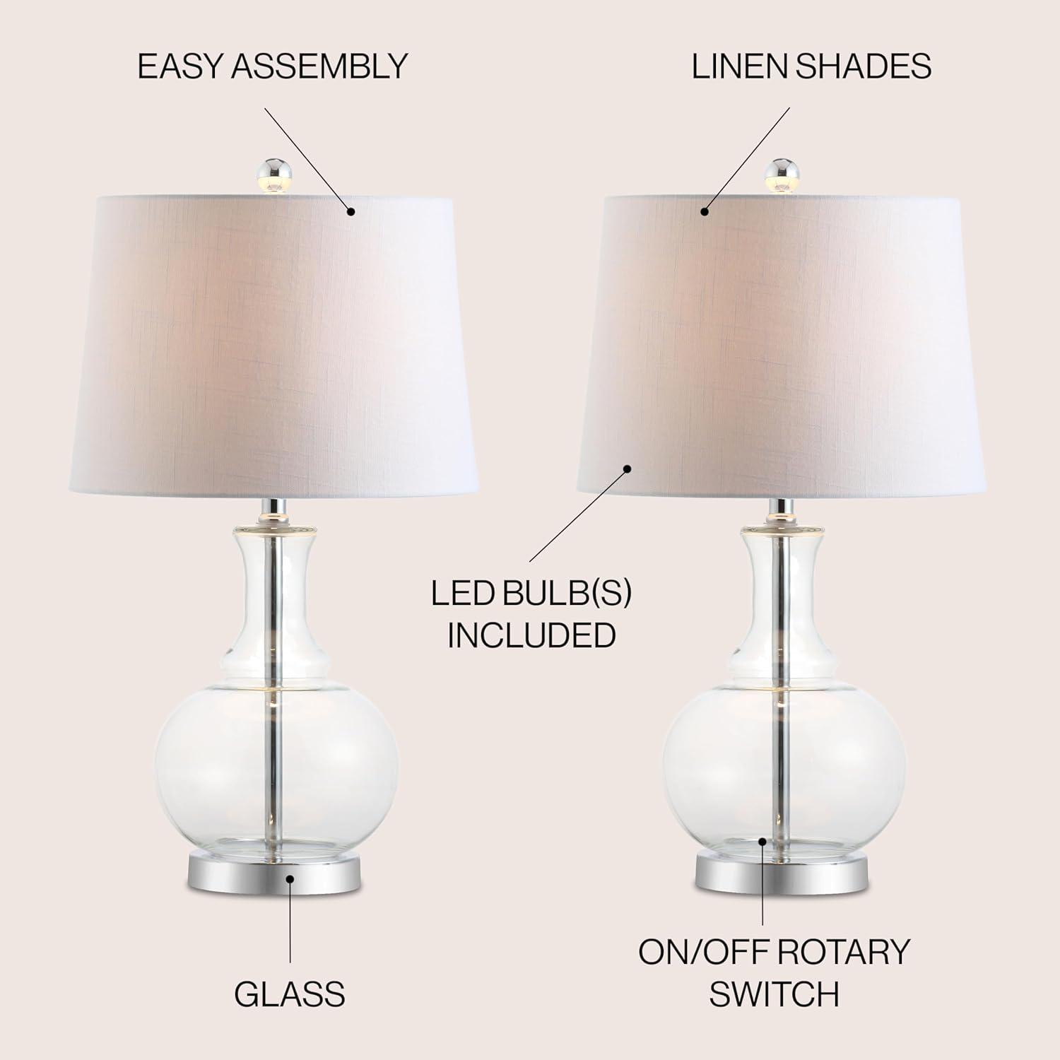 JONATHAN Y Lavelle 25" Glass LED Table Lamp, Mercury Silver/Brass Gold (Set of 2)