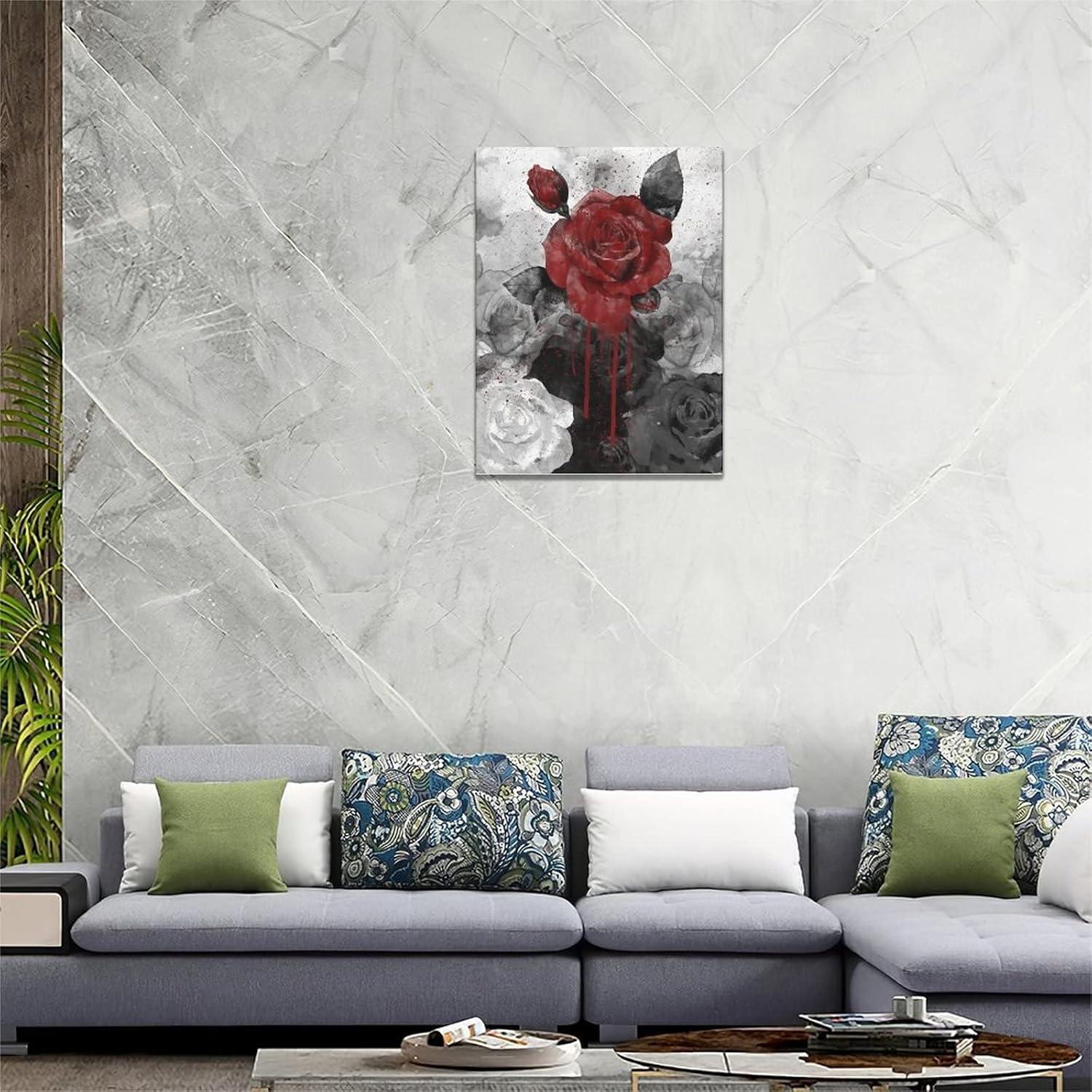 Vintage Black and Red Rose Canvas Wall Art