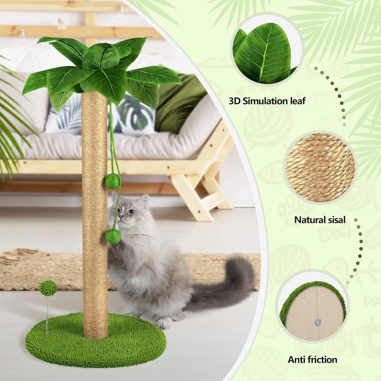 Dohump Cat Scratching Post, 26" Kitten Scratching Post with Premium Sisal Rope, Cute Cat Tree with Dangling and Spring Ball Toys for Indoor Small Cats