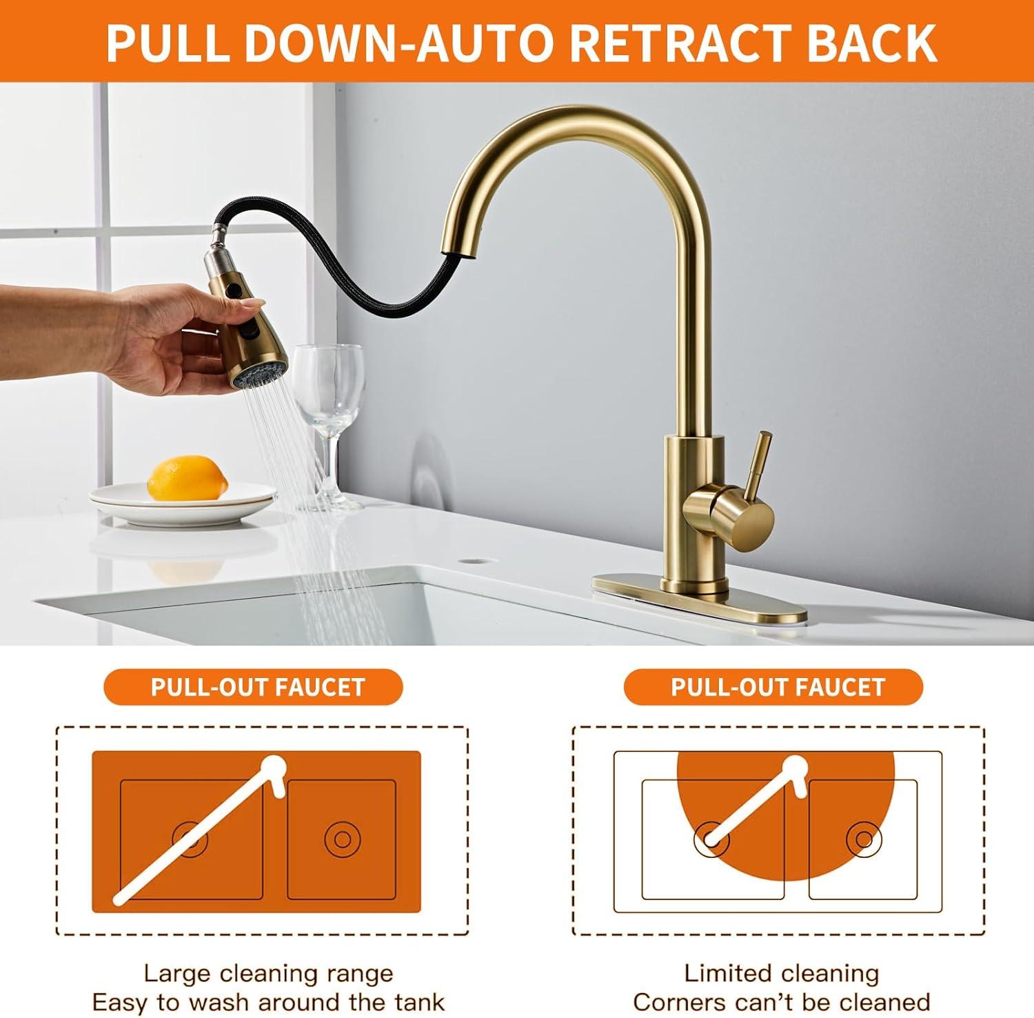 GAGALIFE Single Handle Pull Down Sprayer Kitchen Faucet High Arc Stainless Steel Faucet with 3-Function Sprayer JJL-CL-PT-SDP-C