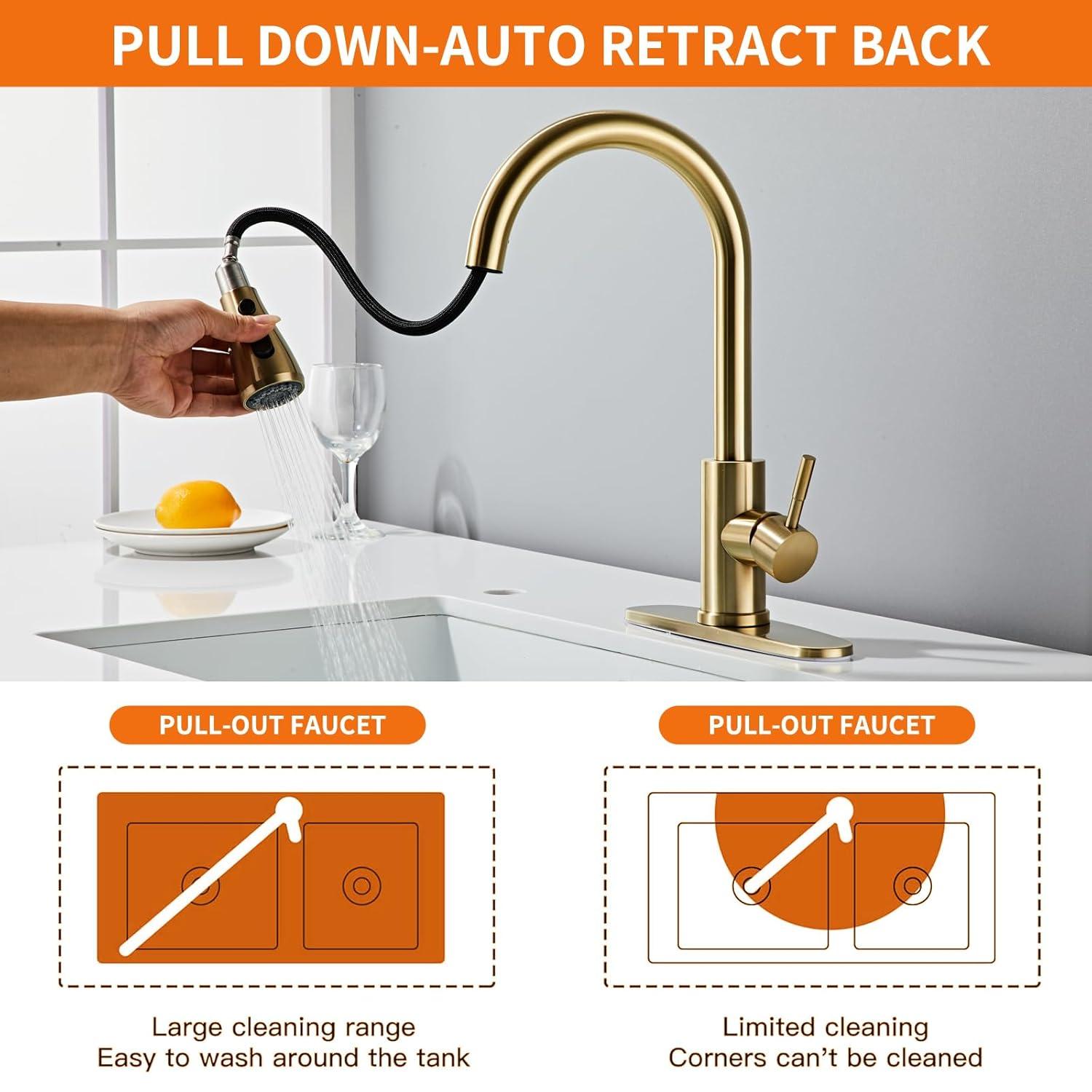 GAGALIFE Single Handle Pull Down Sprayer Kitchen Faucet High Arc Stainless Steel Faucet with 3-Function Sprayer JJL-CL-PT-SDP-C