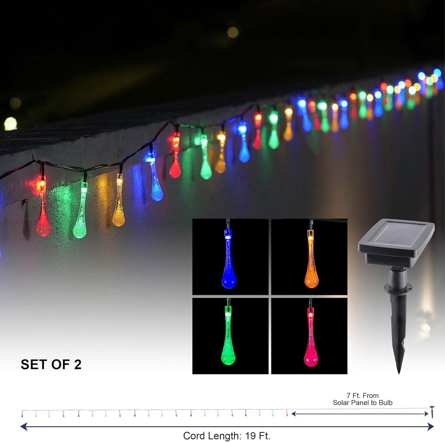 Alpine Corporation 228" 19' Long Solar Powered Multi-Color Dual Function Teardrop String Lights (Set of 2)