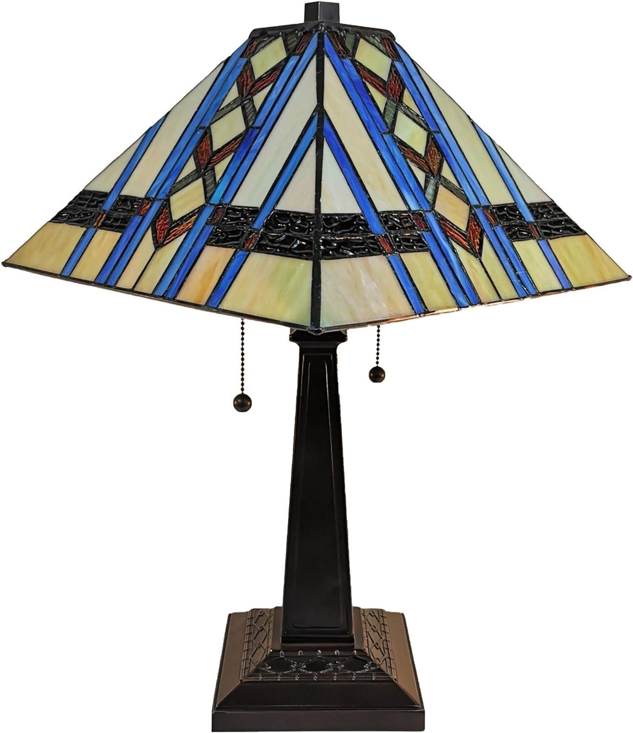 Tiffany-Inspired 21" Blue Stained Glass Mission Table Lamp