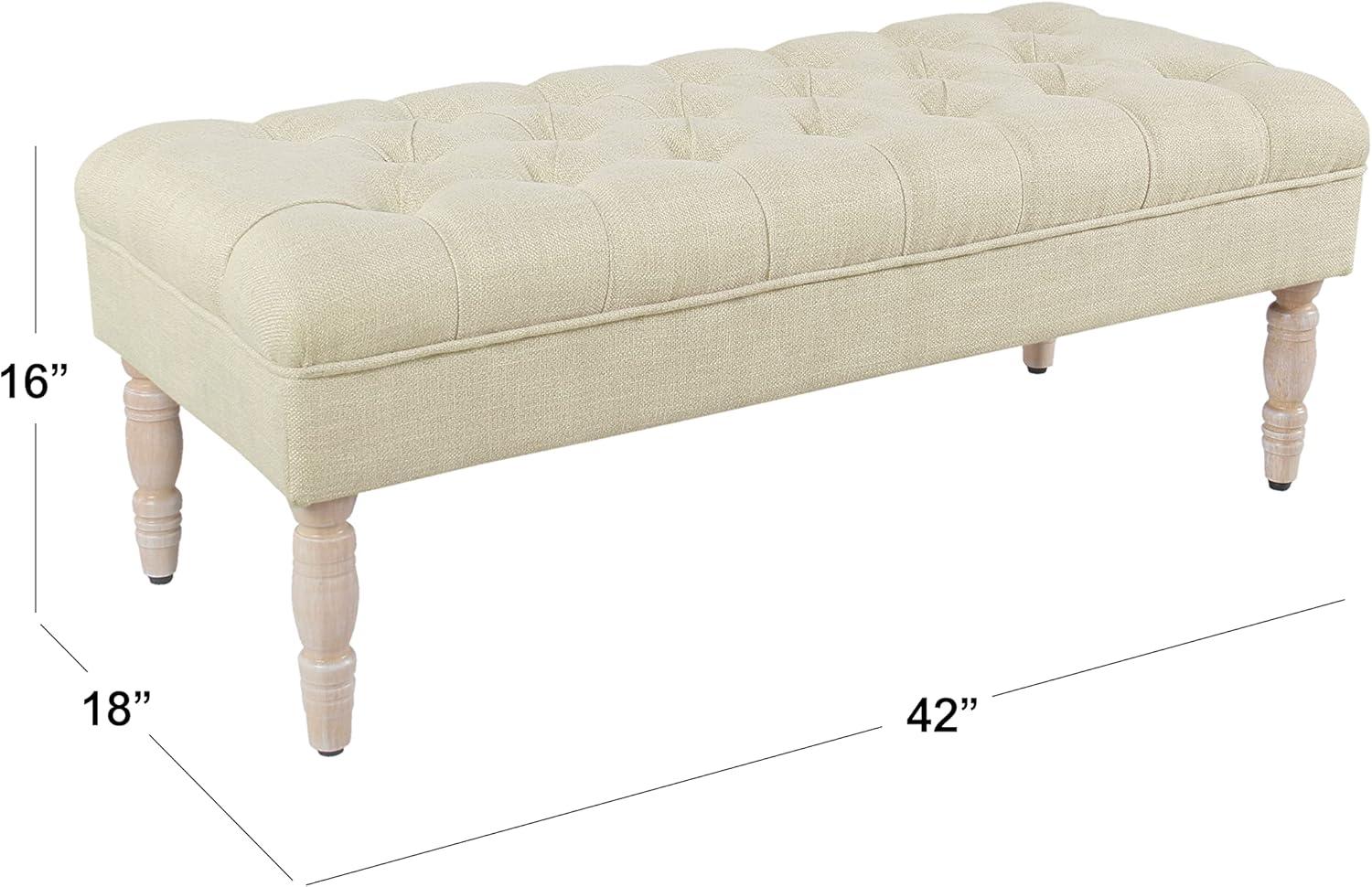 Versatile Cream Woven Tufted Bench with Natural Wood Legs