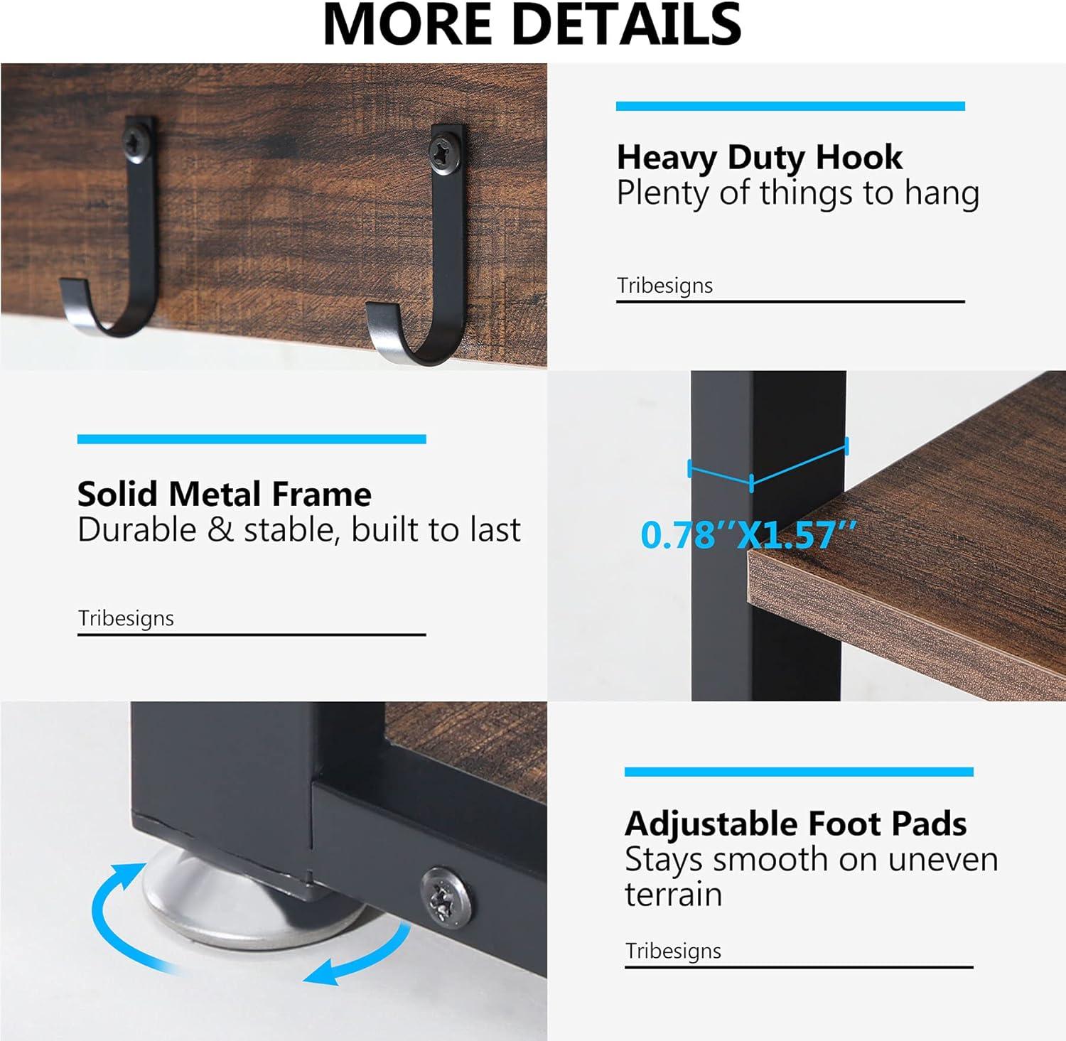 Tribesigns Coat Rack Shoe Bench Set Hall Tree with Shoe Bench Industrial Shoe Rack Bench with Coat Rack 3 Storage