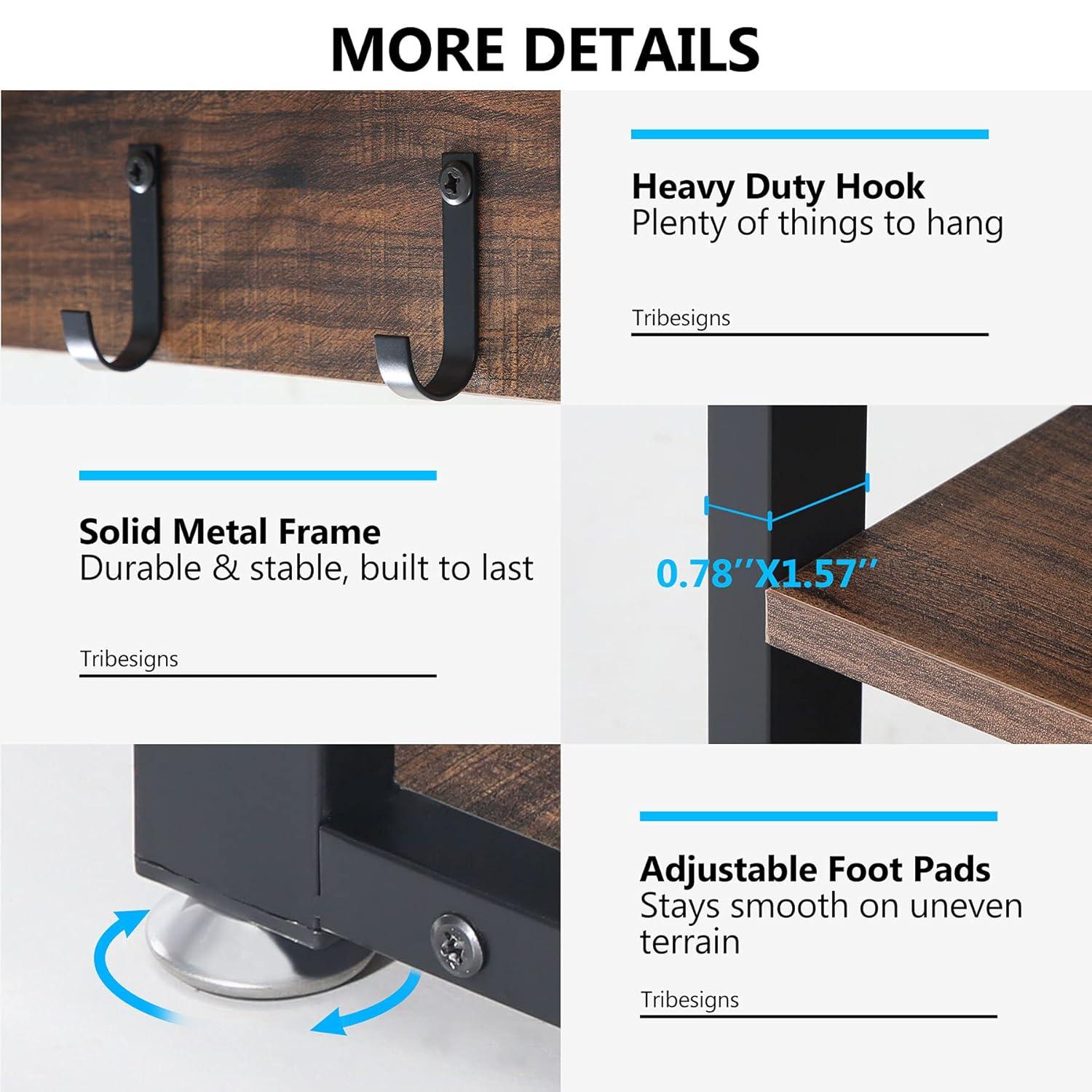 Tribesigns Coat Rack Shoe Bench Set Hall Tree with Shoe Bench Industrial Shoe Rack Bench with Coat Rack 3 Storage
