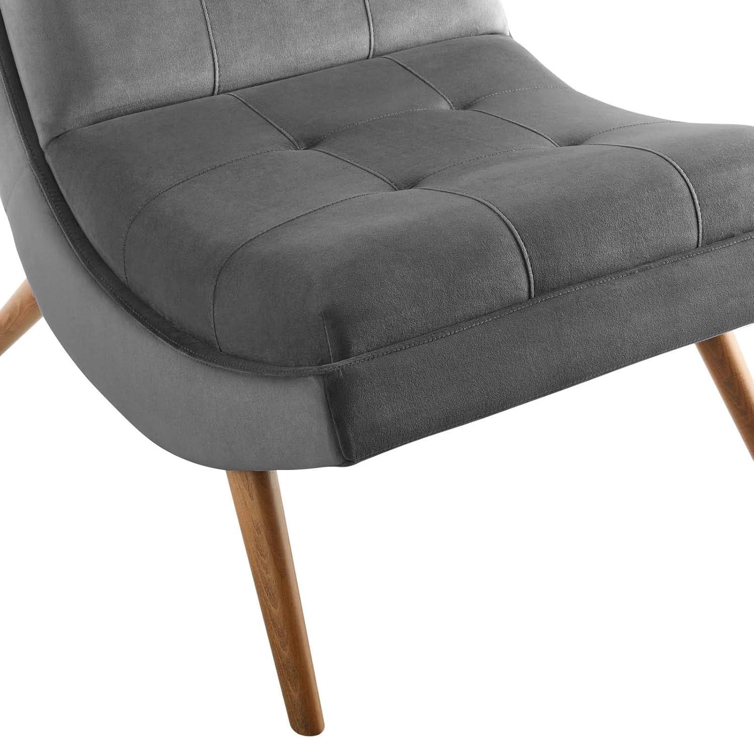 Modway Ramp Performance Velvet Lounge Chair and Ottoman Set in Gray