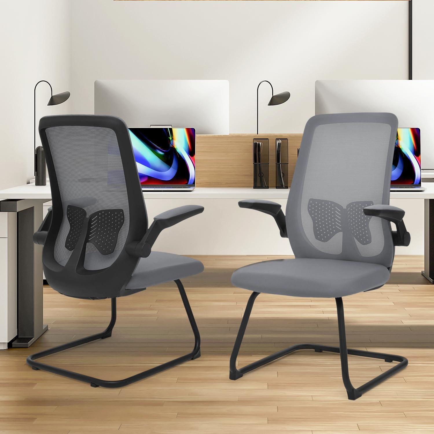 Magshion Set of 2 Ergonomic Office Chair, Computer Desk Seat with Lumbar Support & Flip-Up Arms for Home Office, Grey
