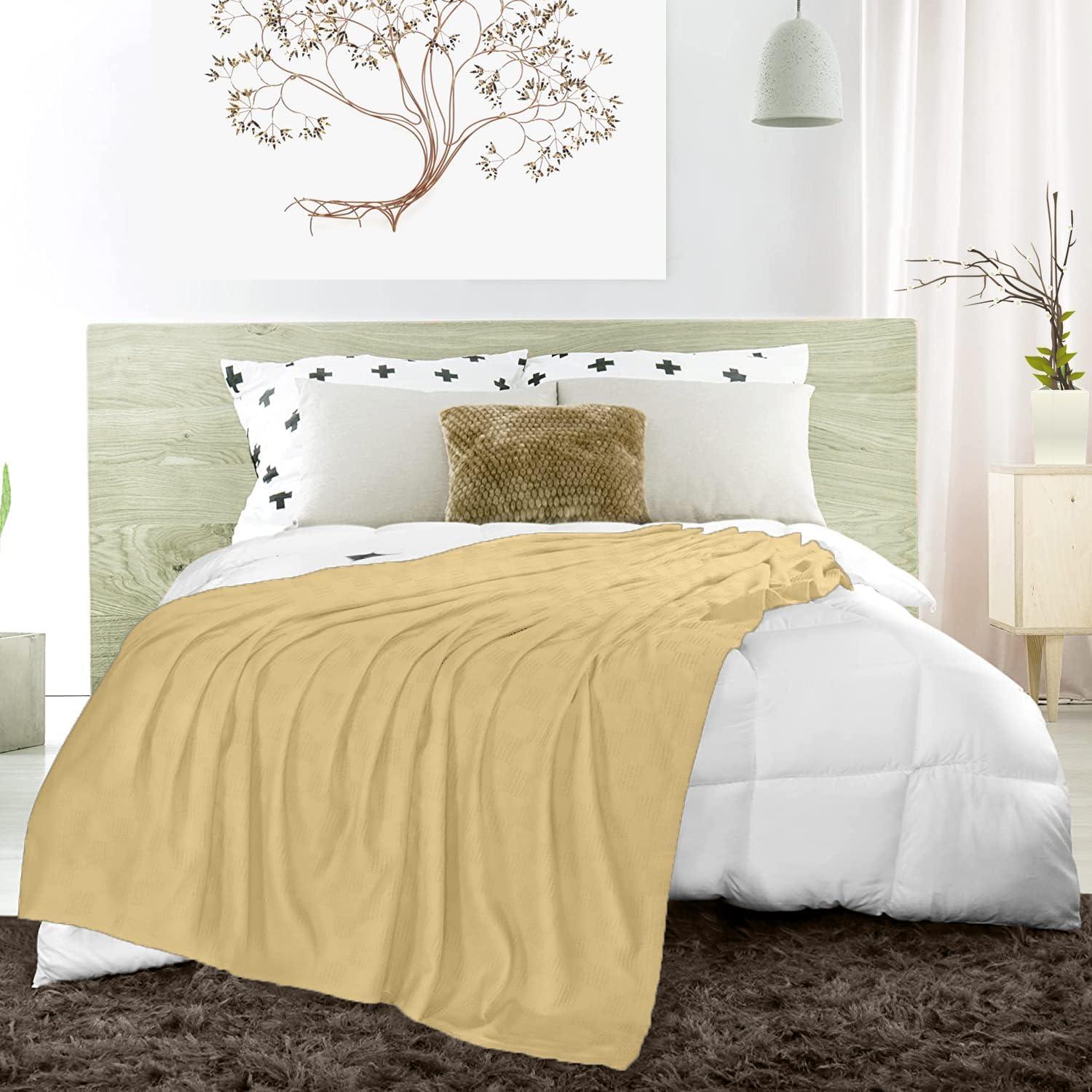 Avalon 100% Cotton Blankets Queen Size, 90x90 Inches 350 GSM, Soft Breathable Blanket, Lightweight Thermal Blankets Queen Size, Perfect for Layering Any Bed for All Season (Beige)