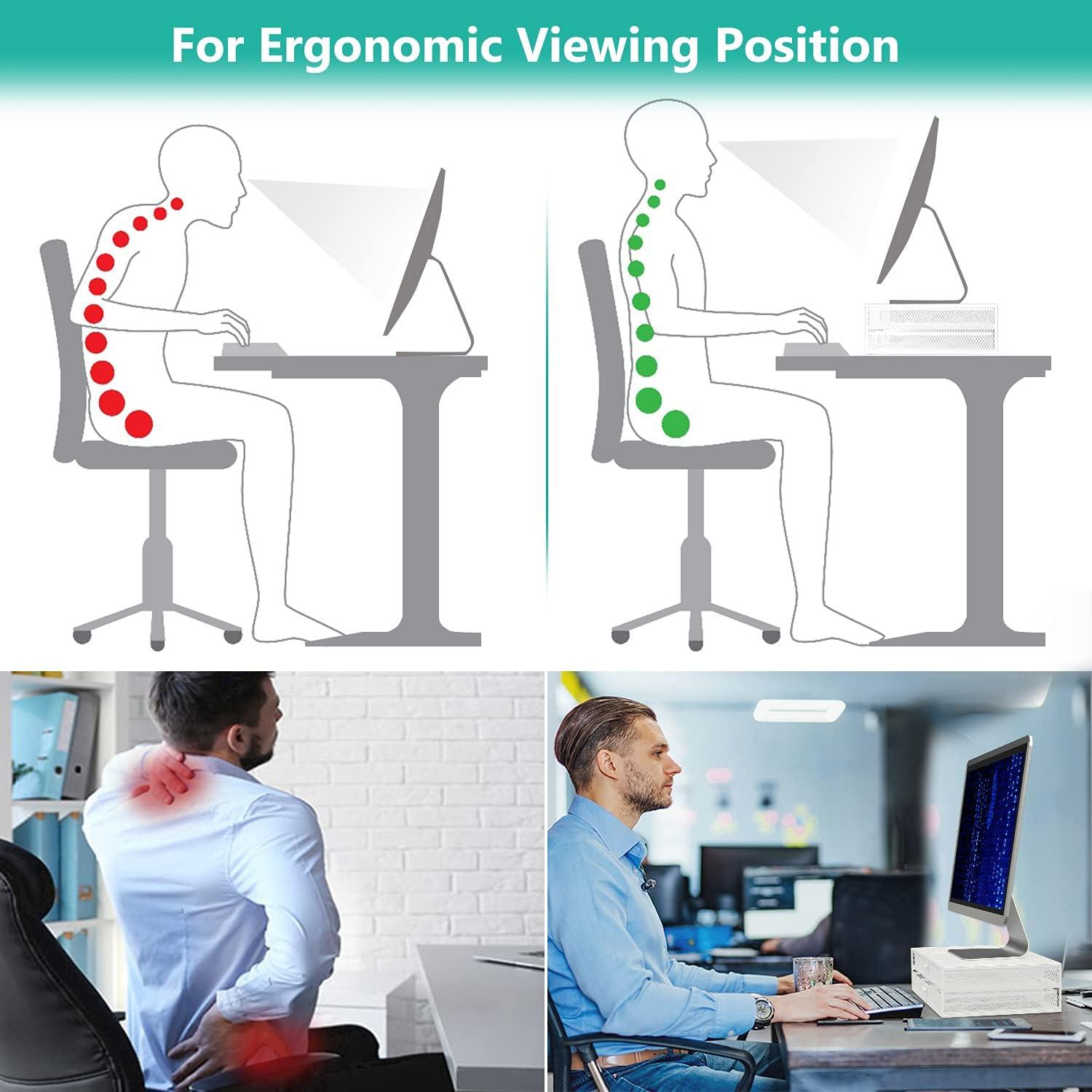 WALI Metal Mesh Monitor Riser Desktop Stand with Storage Drawers for Computer, Laptop, LED, LCD, OLED Flat Screen Display, and Printer (STT006-W), White