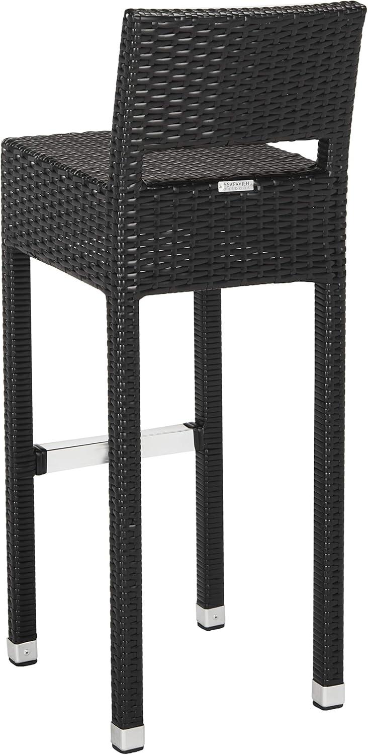 Transitional Black Wicker and Silver Metal Bar Stool