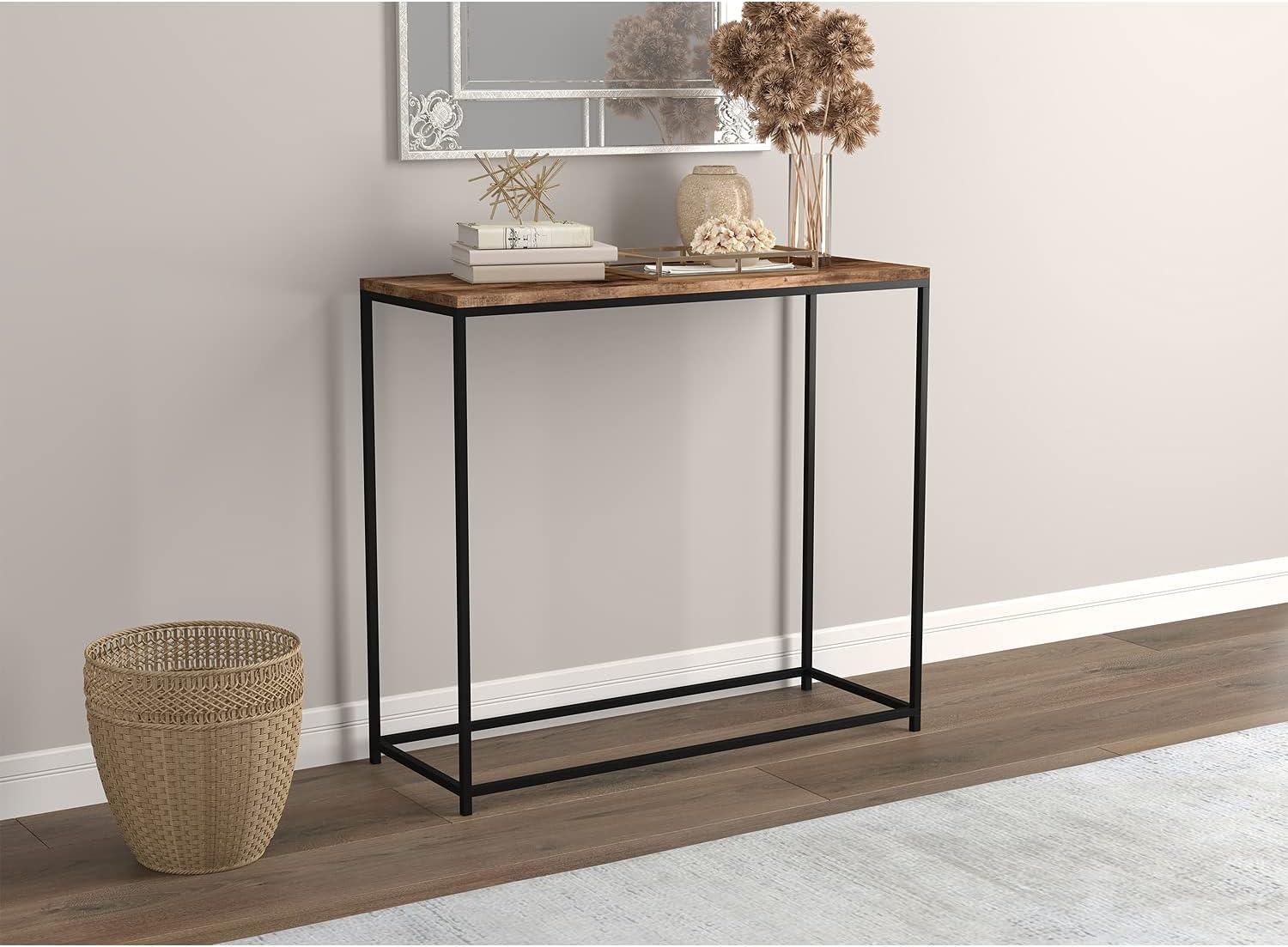 Modern Black Metal and Brown Wood Console Table with Storage