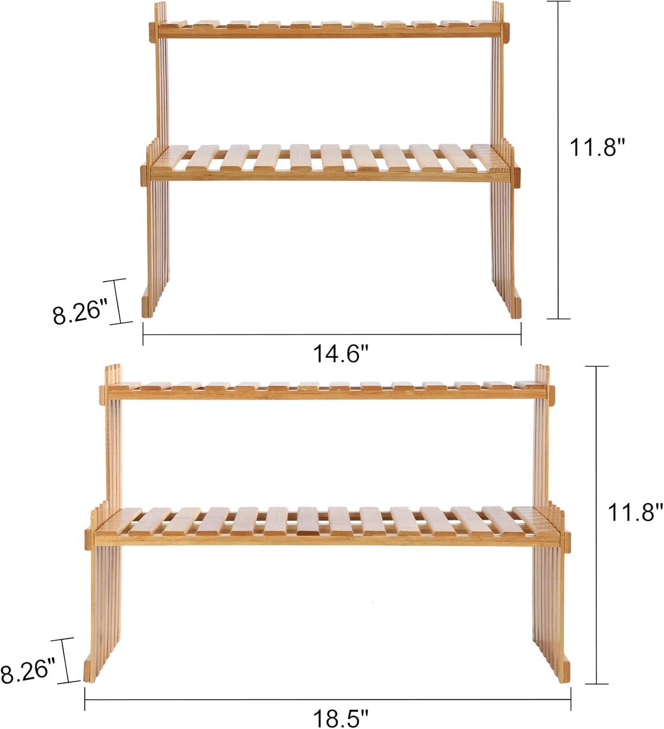 Adjustable Bamboo 2-Tier Rectangular Plant Stand Shelf