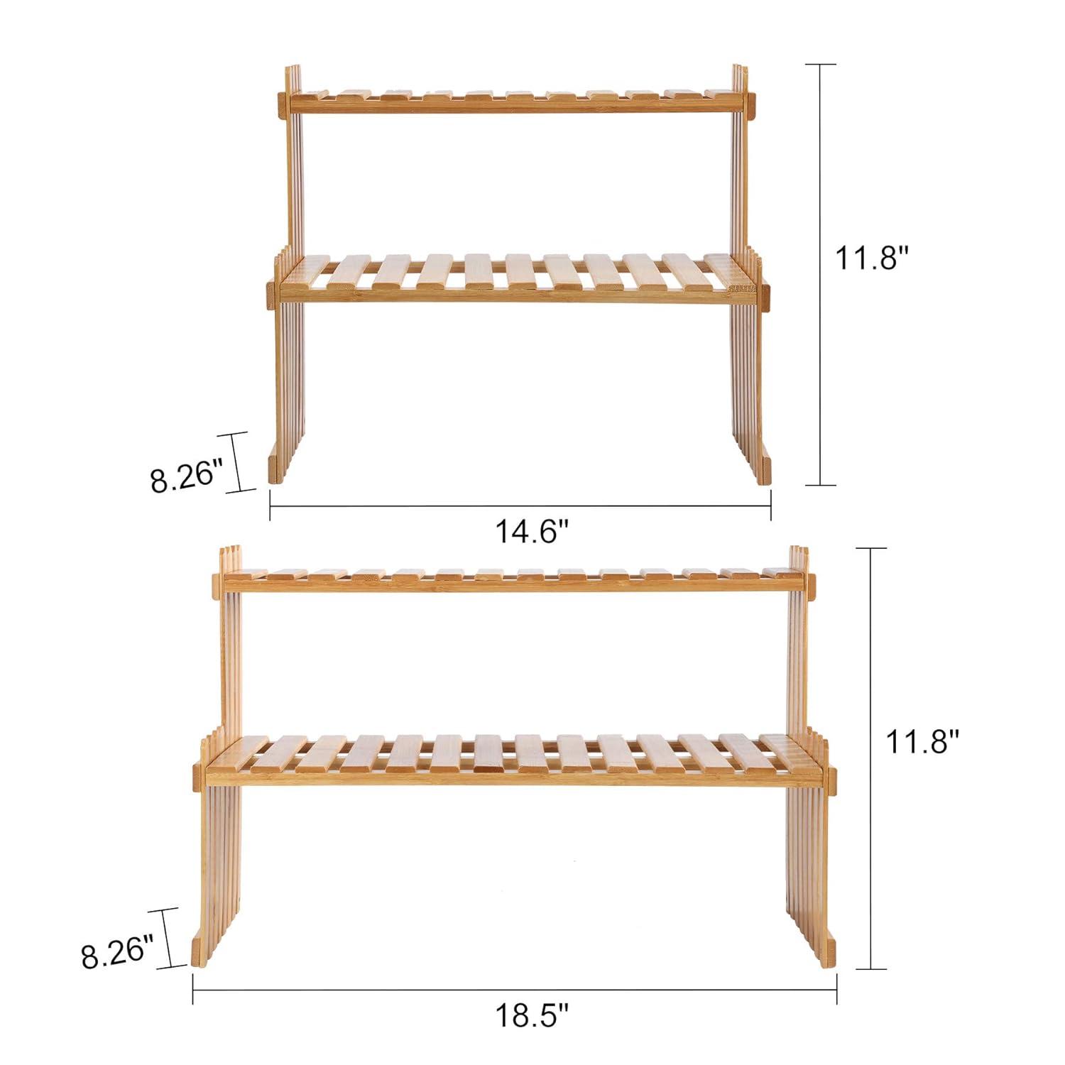 14.6"/18.5" 2 Tiers Bamboo Plant Stand Shelf,Desk Flower Pot Holder,Adjustable Desktop Shelf Display Organizer Ladder Rack For Office Decorate Storage Rack,Kitchen rack (14.6" Length)