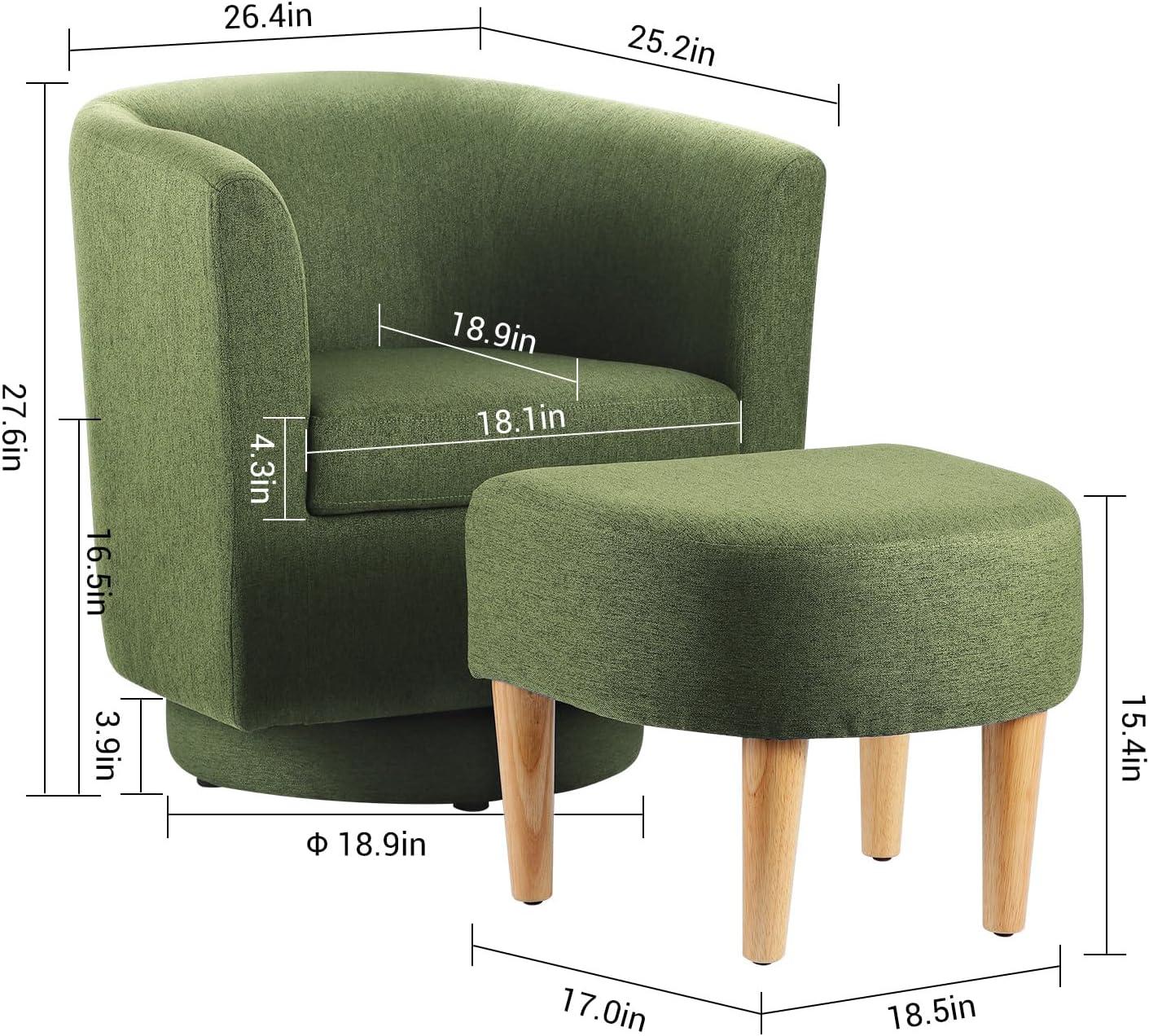 Green Velvet Barrel Swivel Accent Chair with Ottoman