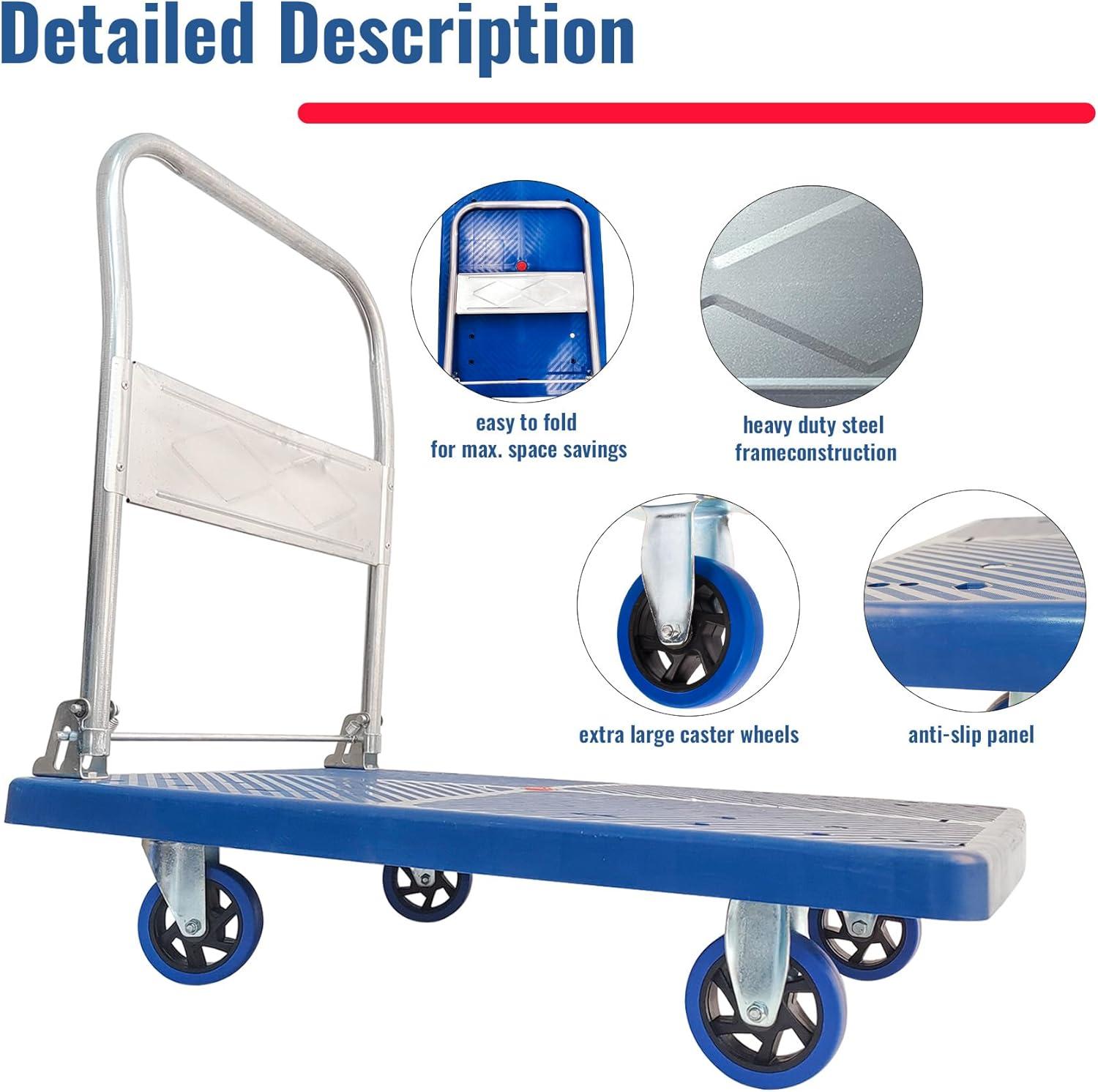 Blue Folding Steel Platform Hand Truck with Rubber Wheels