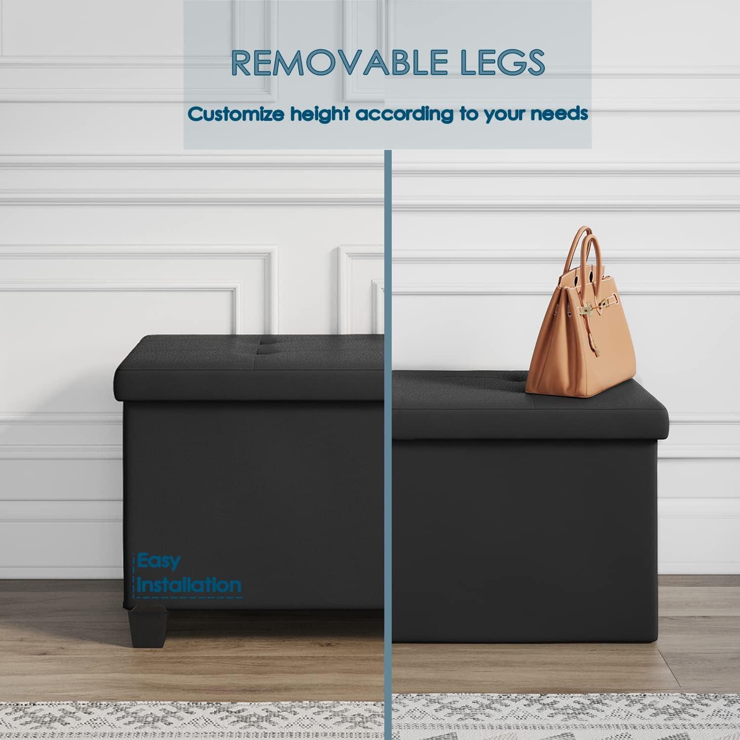 STORAGEBUD Storage Ottoman Bench with Bins, 30-in Storage Bench for Bedroom End of Bed, Folding Foot Rest Ottoman for Living Room Max 660lbs, Faux Leather Ottomans, Black